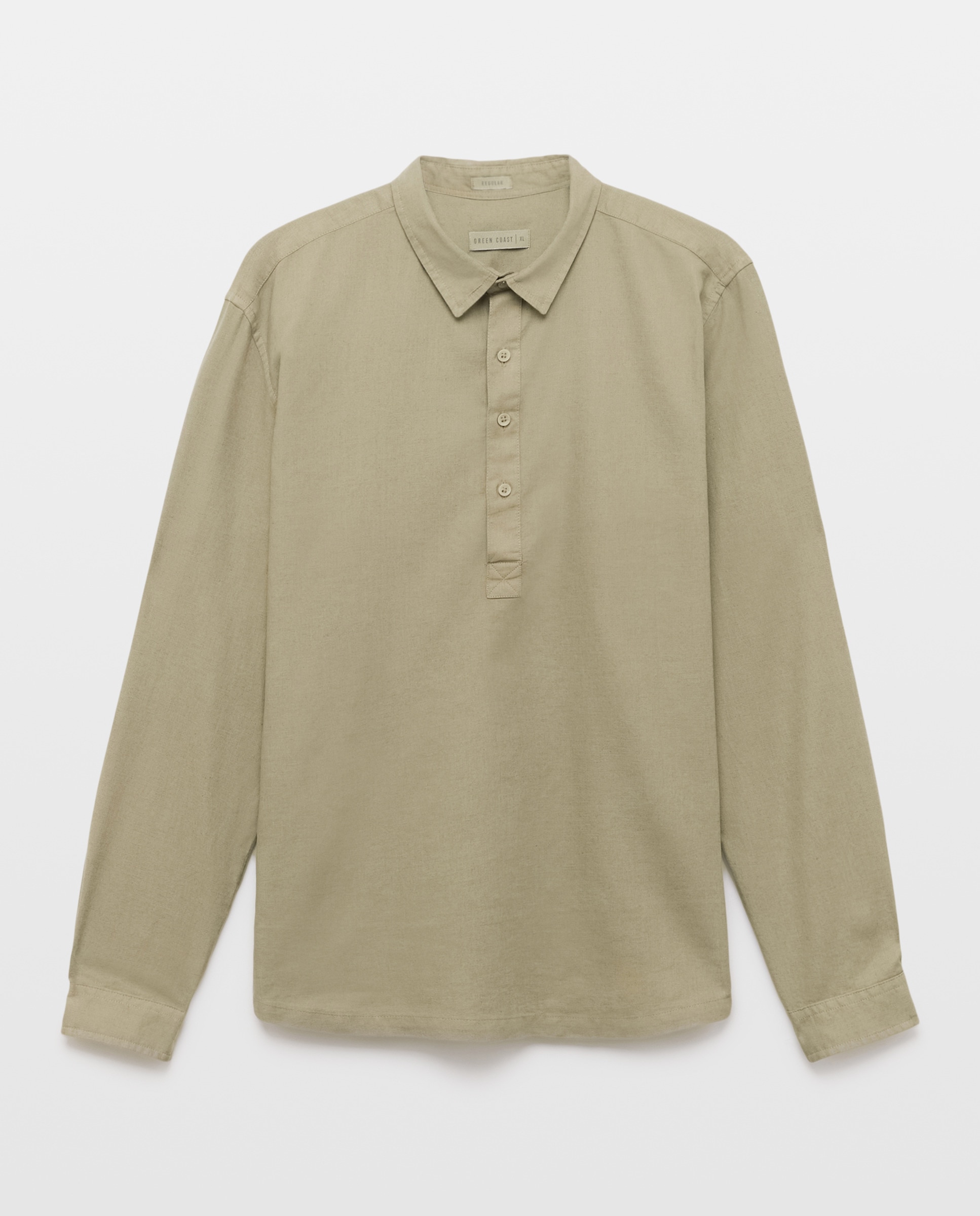 Camisa Lisa de Linho Tipo Polo 520 Caqui-4