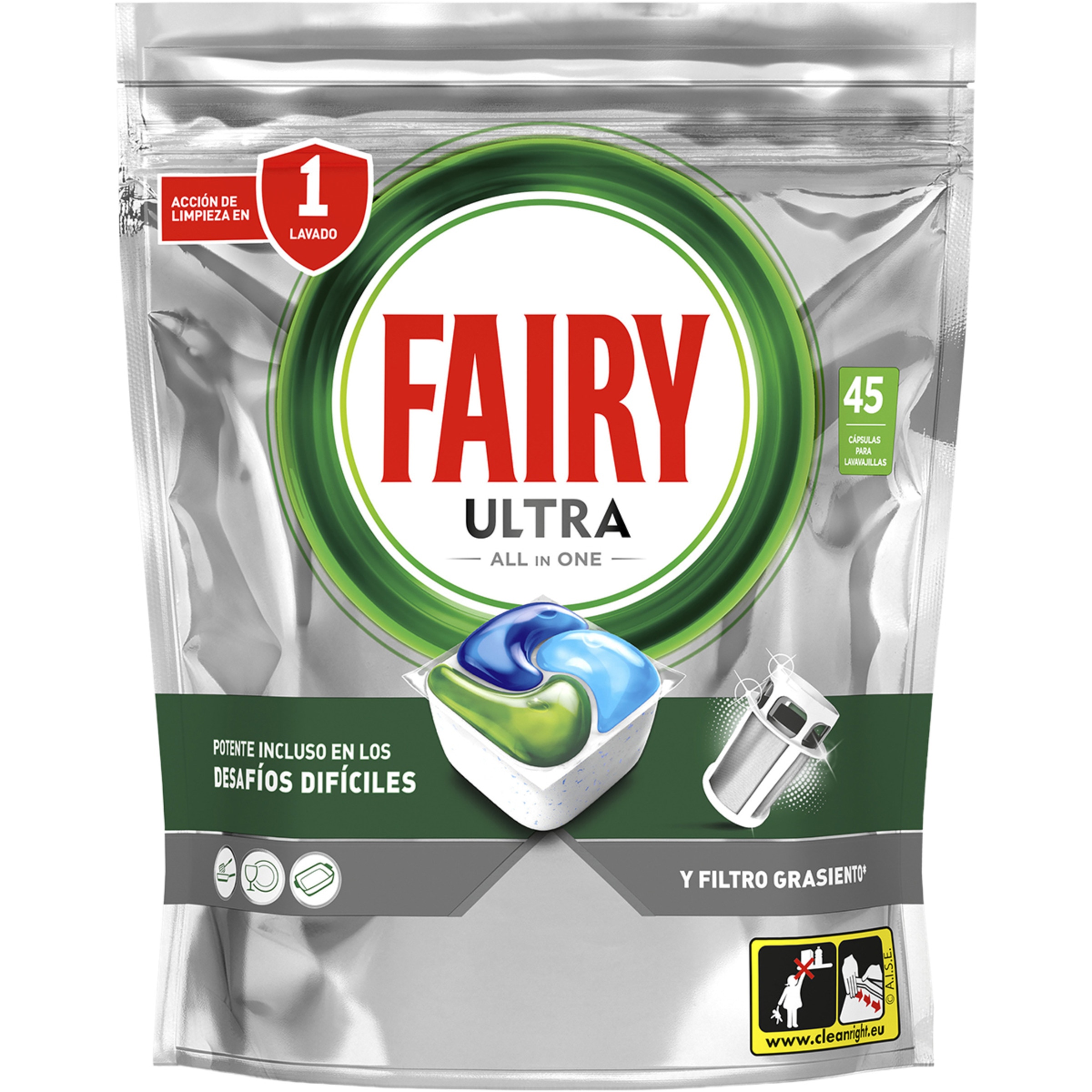 detergente lavavajillas Ultra todo en uno bolsa 45 pastillas