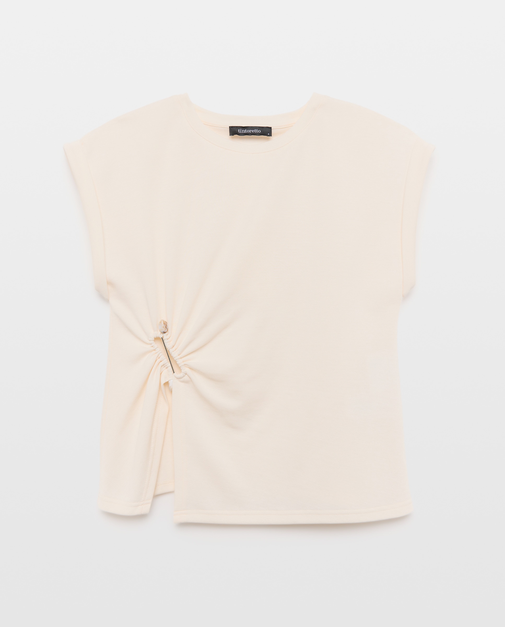 T-shirt com Franzido Lateral e Missanga 120 Cru-4