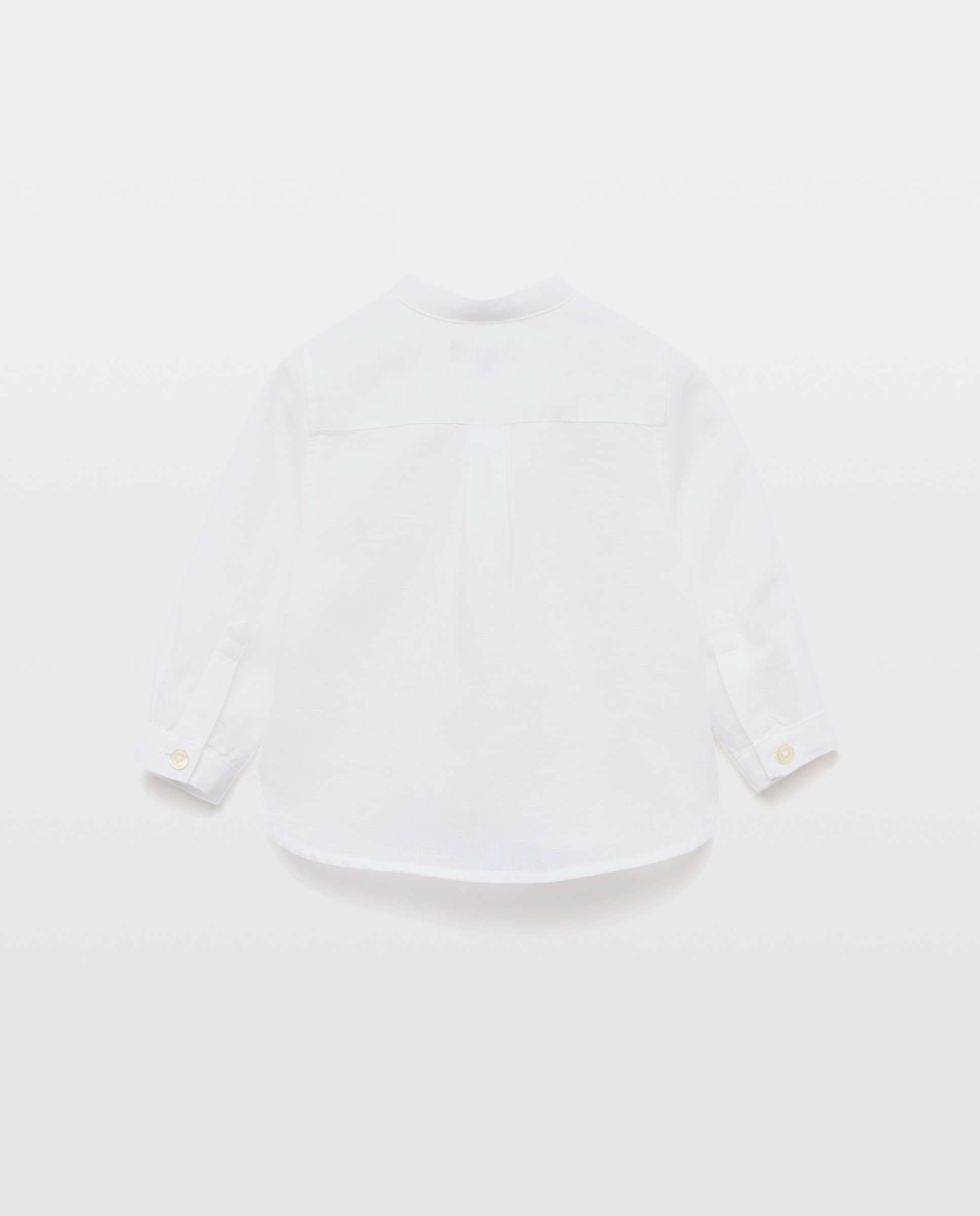 Camisa de Algodão e Linho de Bebé com Manga Comprida e Gola à Padre Branco-2