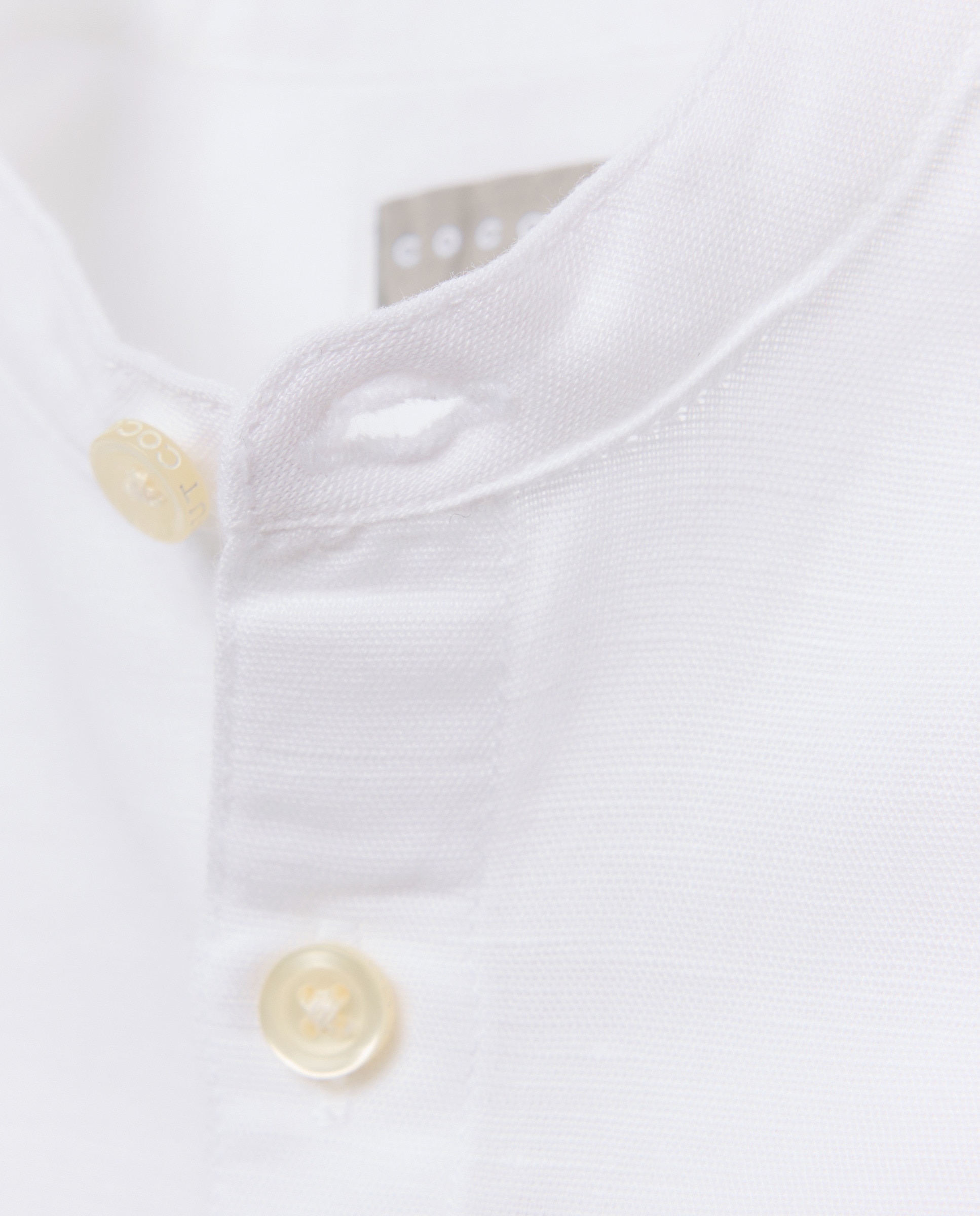 Camisa de Algodão e Linho de Bebé com Manga Comprida e Gola à Padre Branco-3