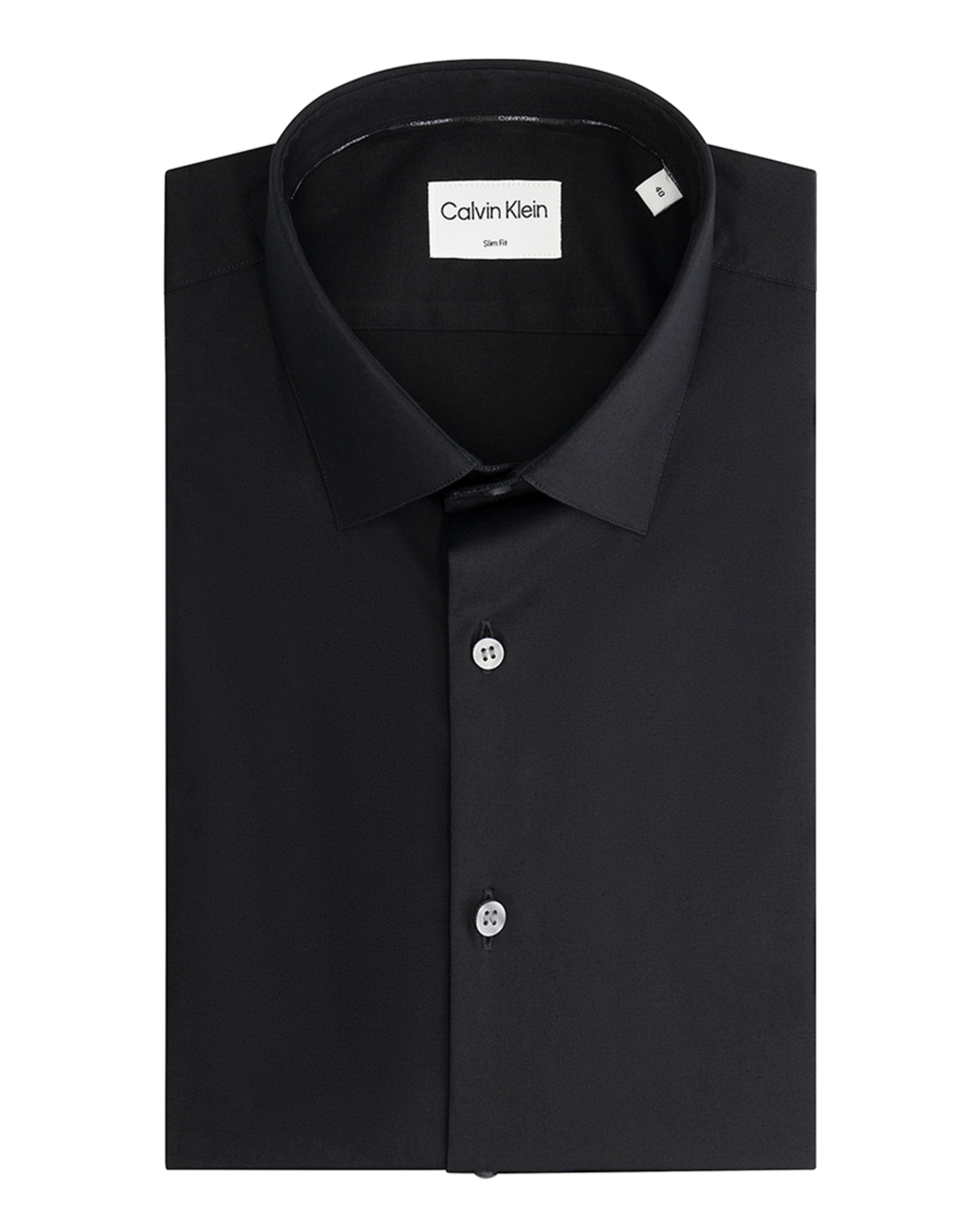 Camisa Clássica Slim Fit de Popelina Preto-4