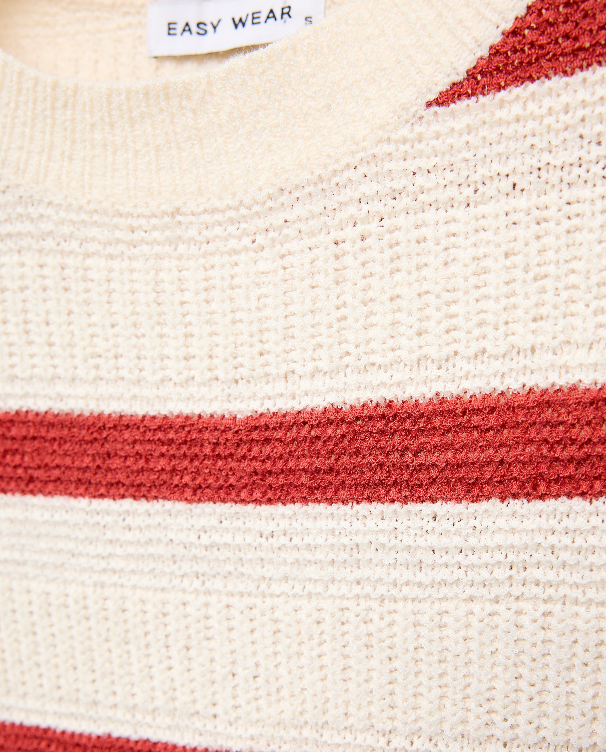 Camisola de Malha de Manga Comprida com Decote à Barco e Microfita às Riscas Vermelho-6