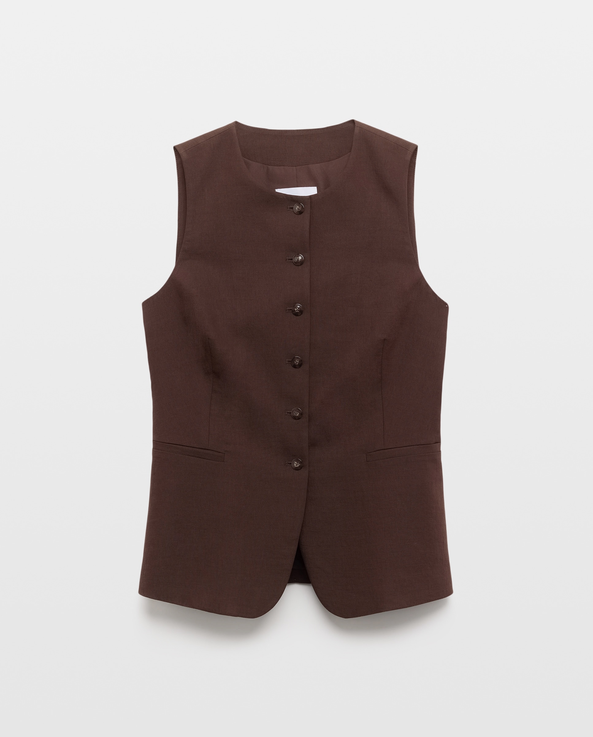 Colete Comprido com Decote Redondo Chocolate-5