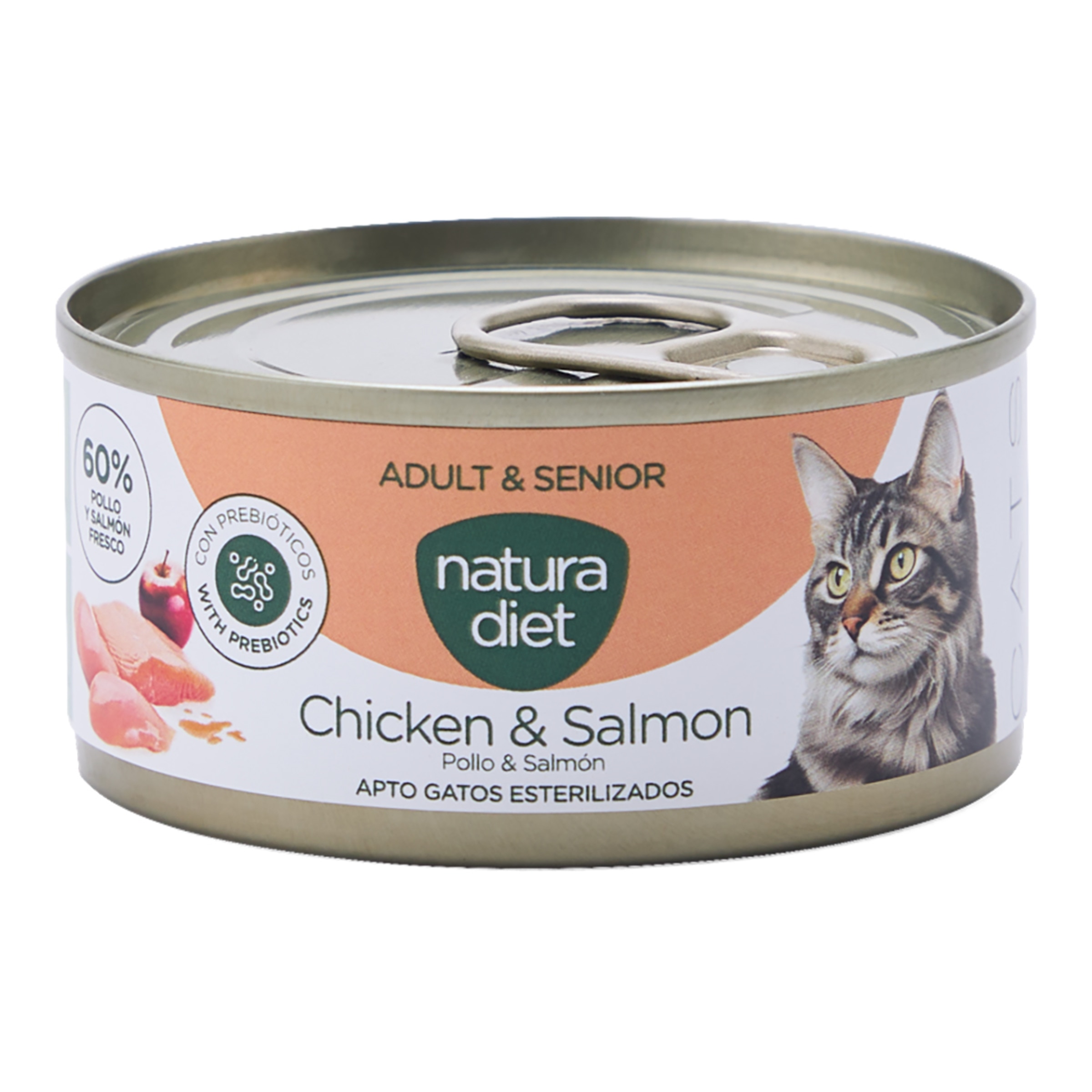 Imagen 0 de Comida húmeda para gatos adultos y sénior esterilizados Natura Diet paté pollo y salmón 85 g