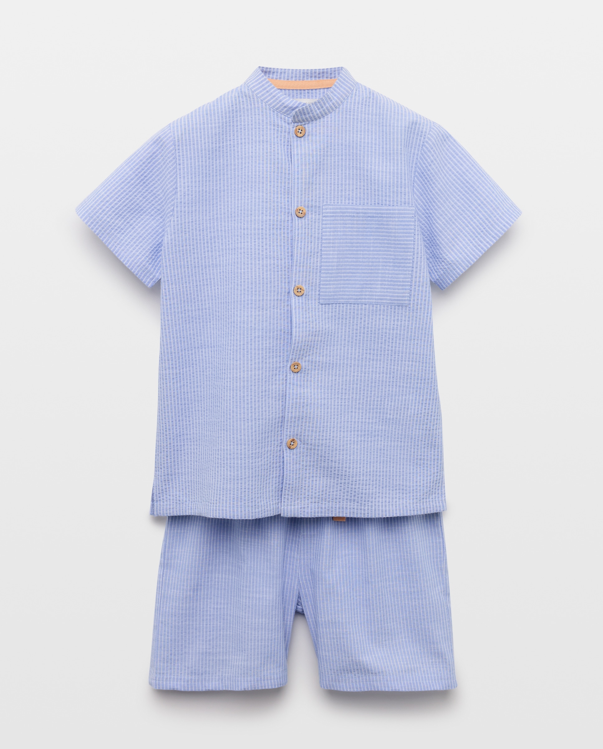 Pijama Curto em Tecido Seersucker Cotton Juice Azul-5