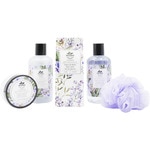 Botanicals Lavender Aroma wicker basket with bath salts + shower gel + bubble bath + body lotion + sponge