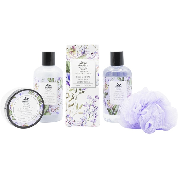 Botanicals Lavender Aroma wicker basket with bath salts + shower gel + bubble bath + body lotion + sponge