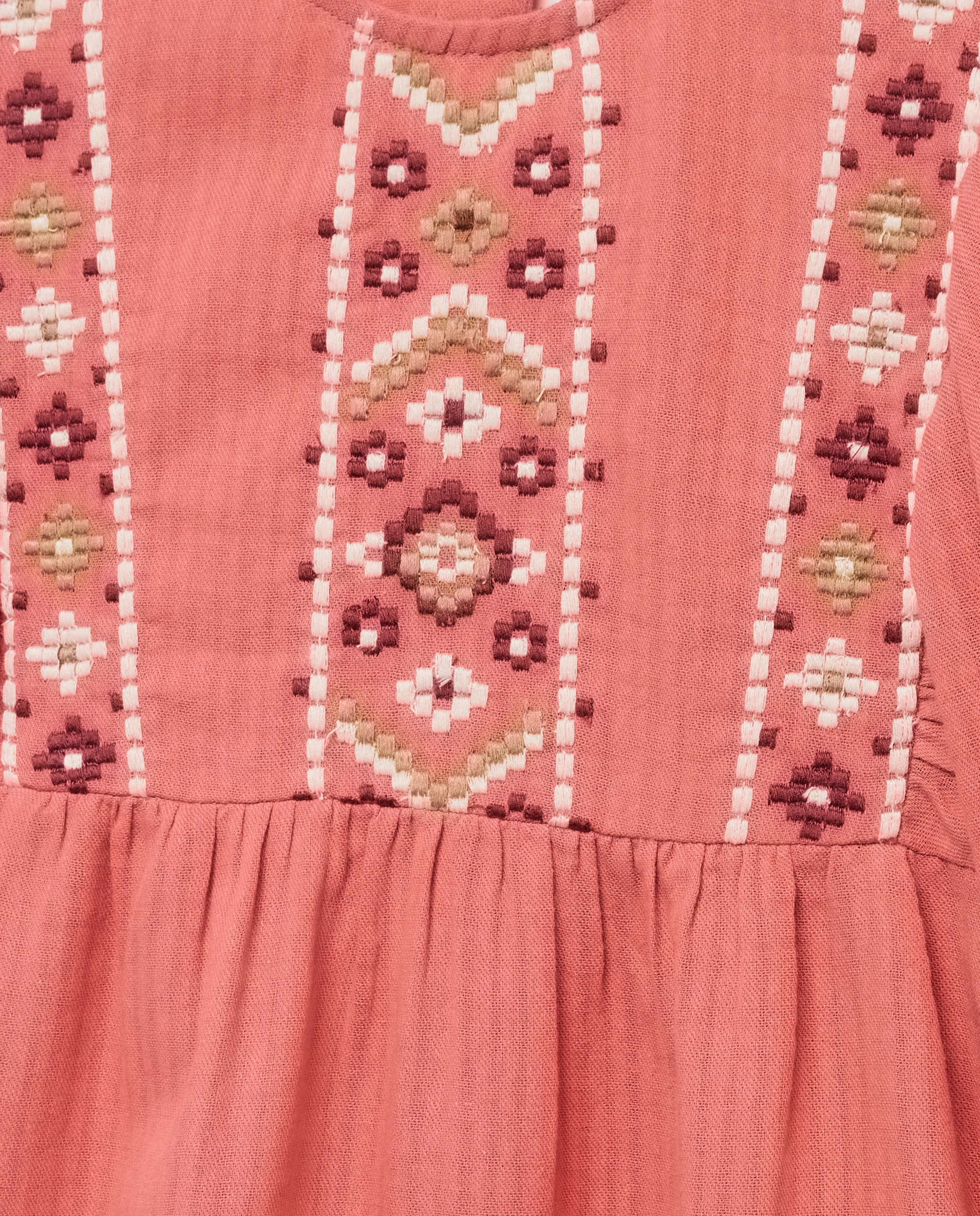 Vestido niña de gasa con bordados 230 Rosa oscuro-3