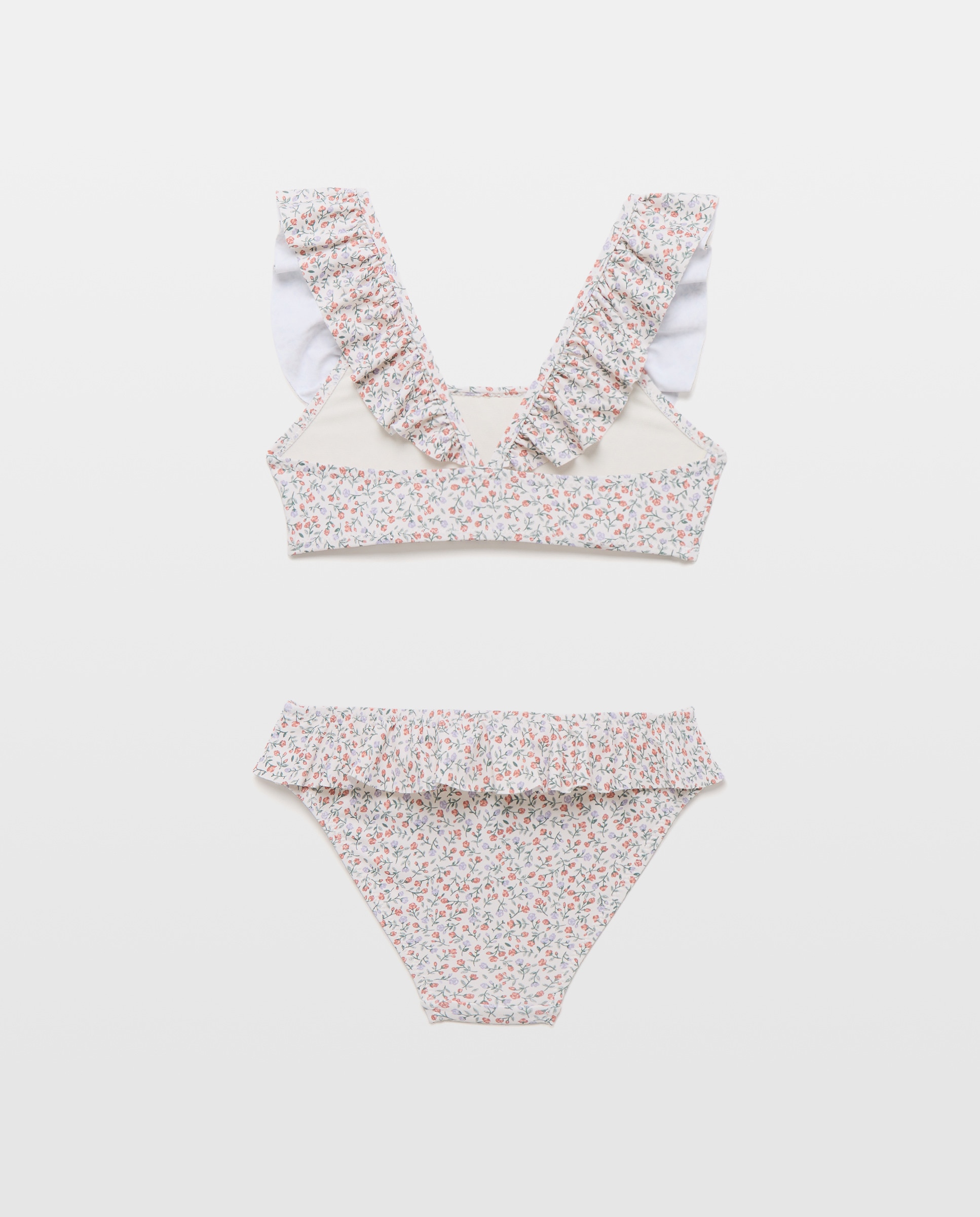 Bikini niña volante flores Blanco roto-2