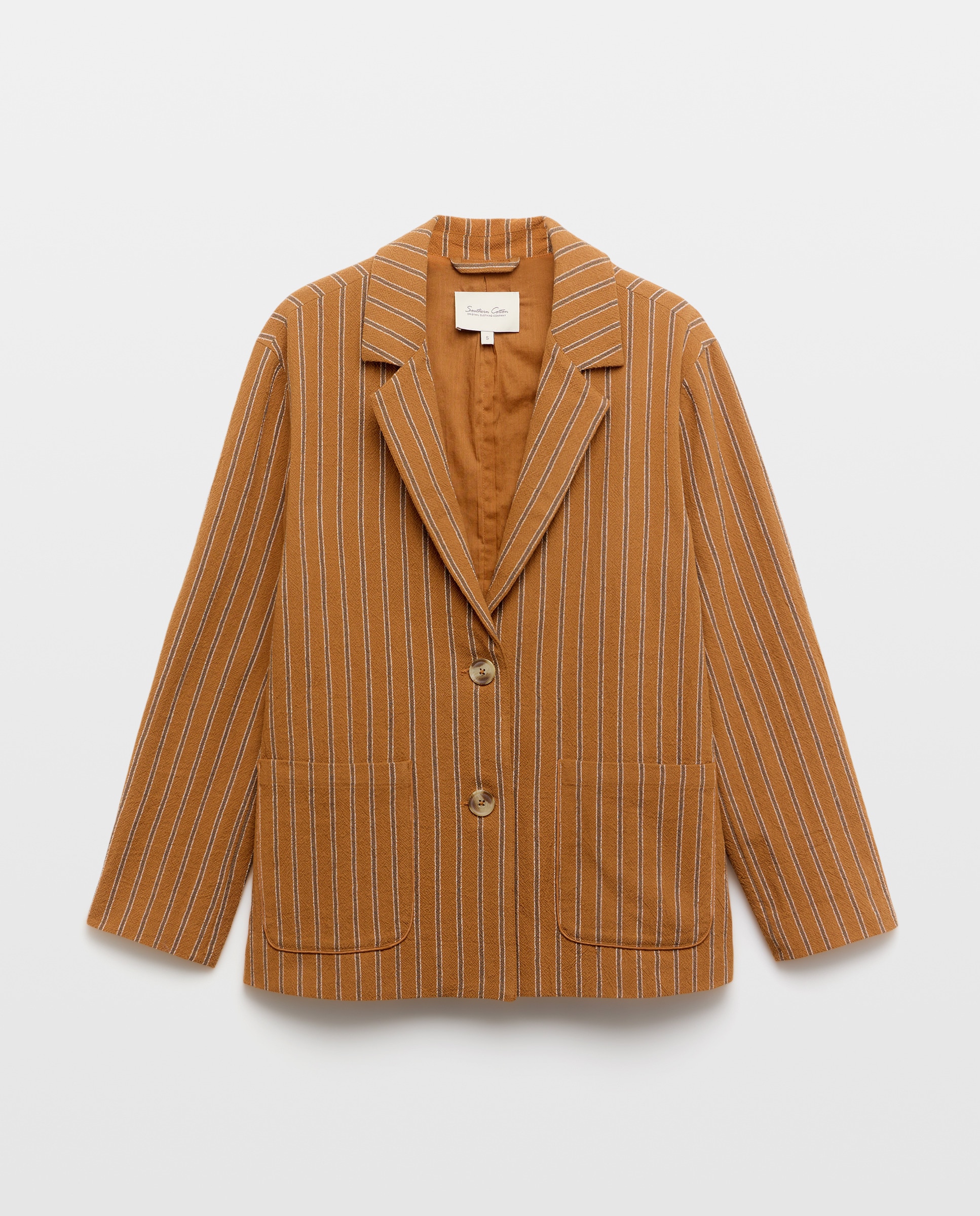 Blazer Rústico com Estampado de Riscas Finas Castanho-5