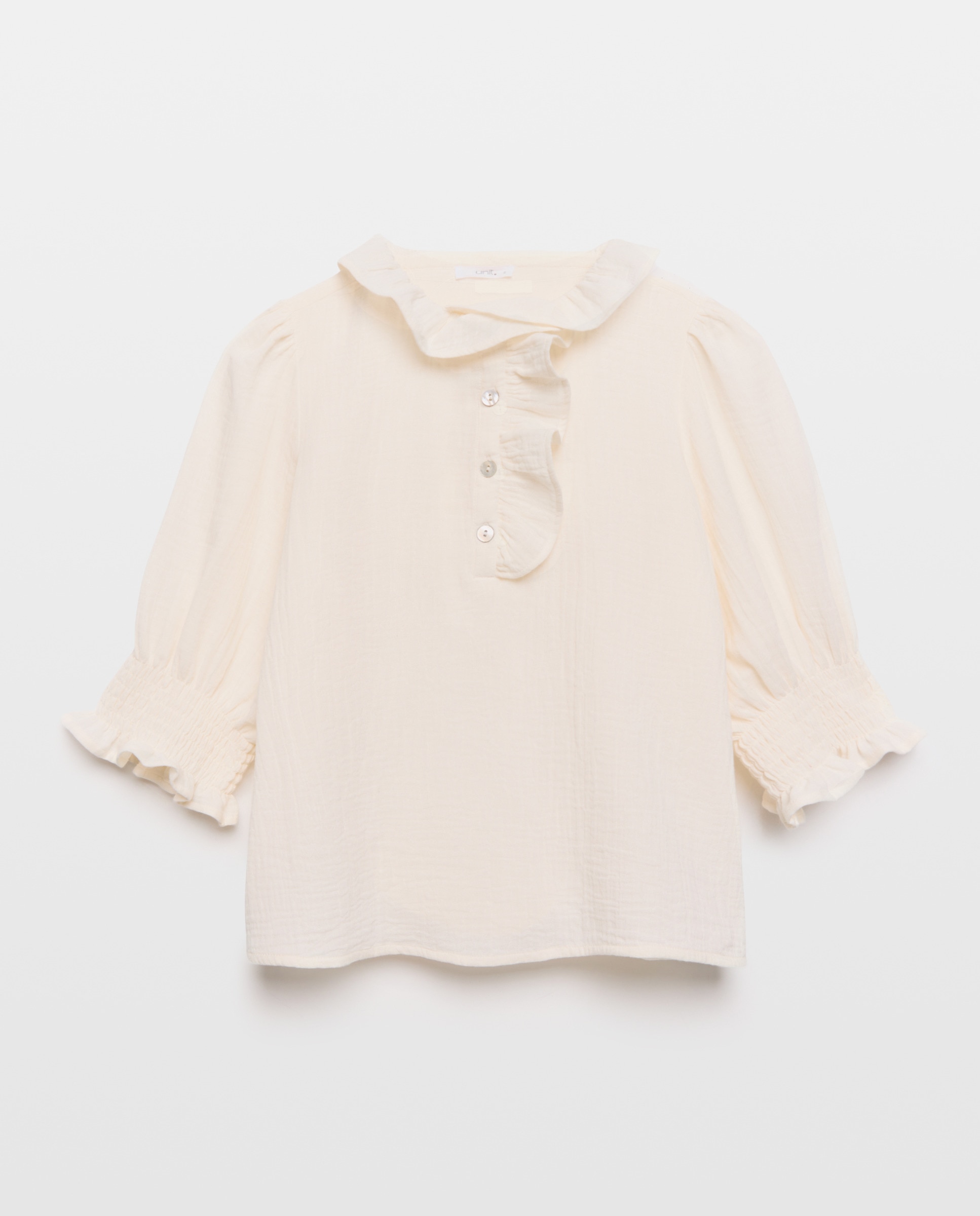 Blusa de mujer de algodón con cuello volante 120 Crudo-4