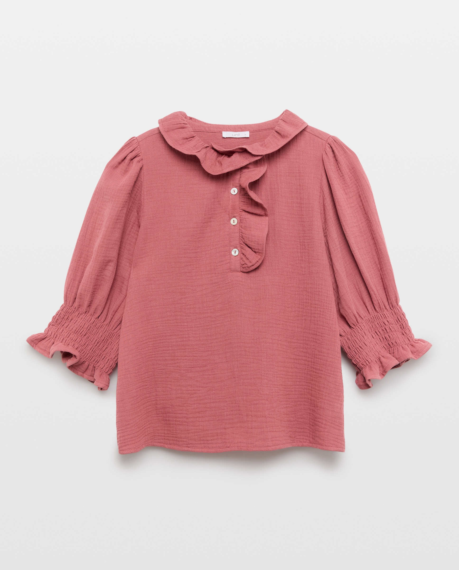 Blusa de mujer de algodón con cuello volante Burdeos-4