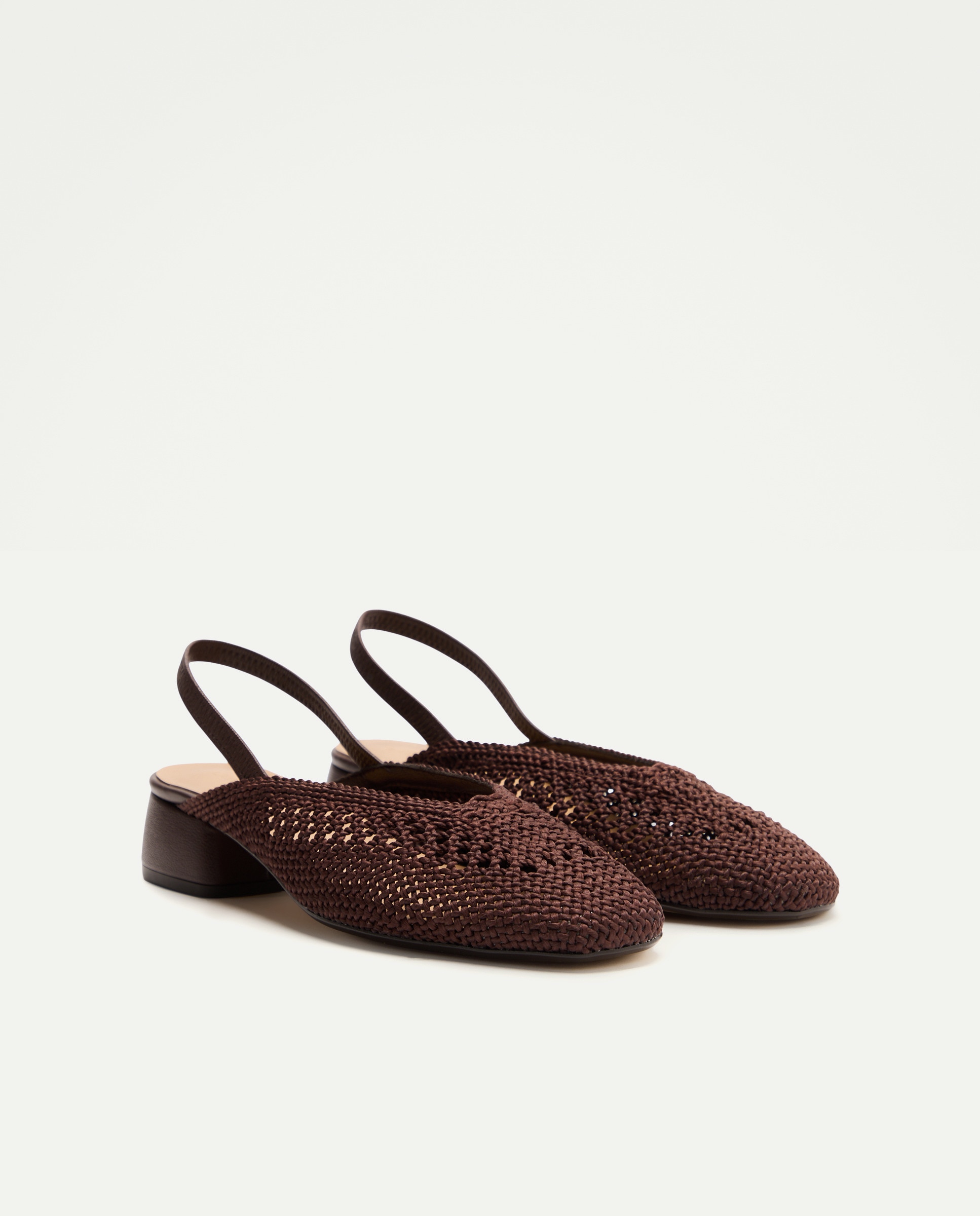 Sapatos de Salto Tipo Mules de Crochet Lisos Castanho-2