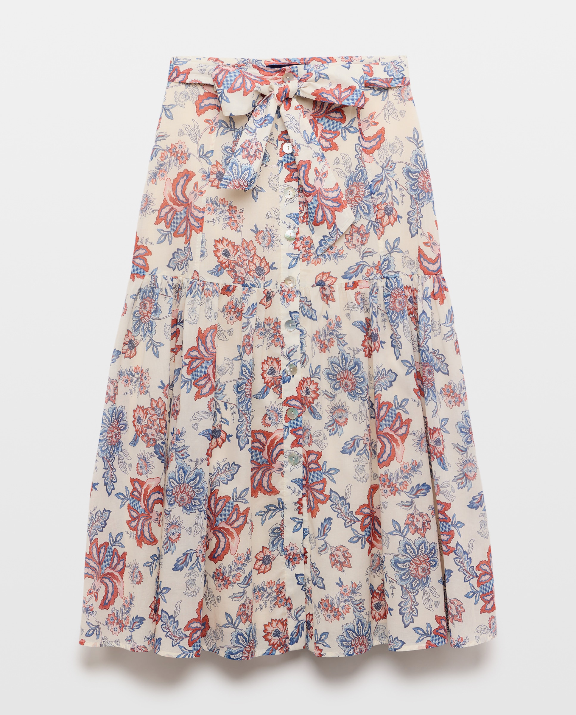 Saia de Algodão com Estampado Floral Branco-4