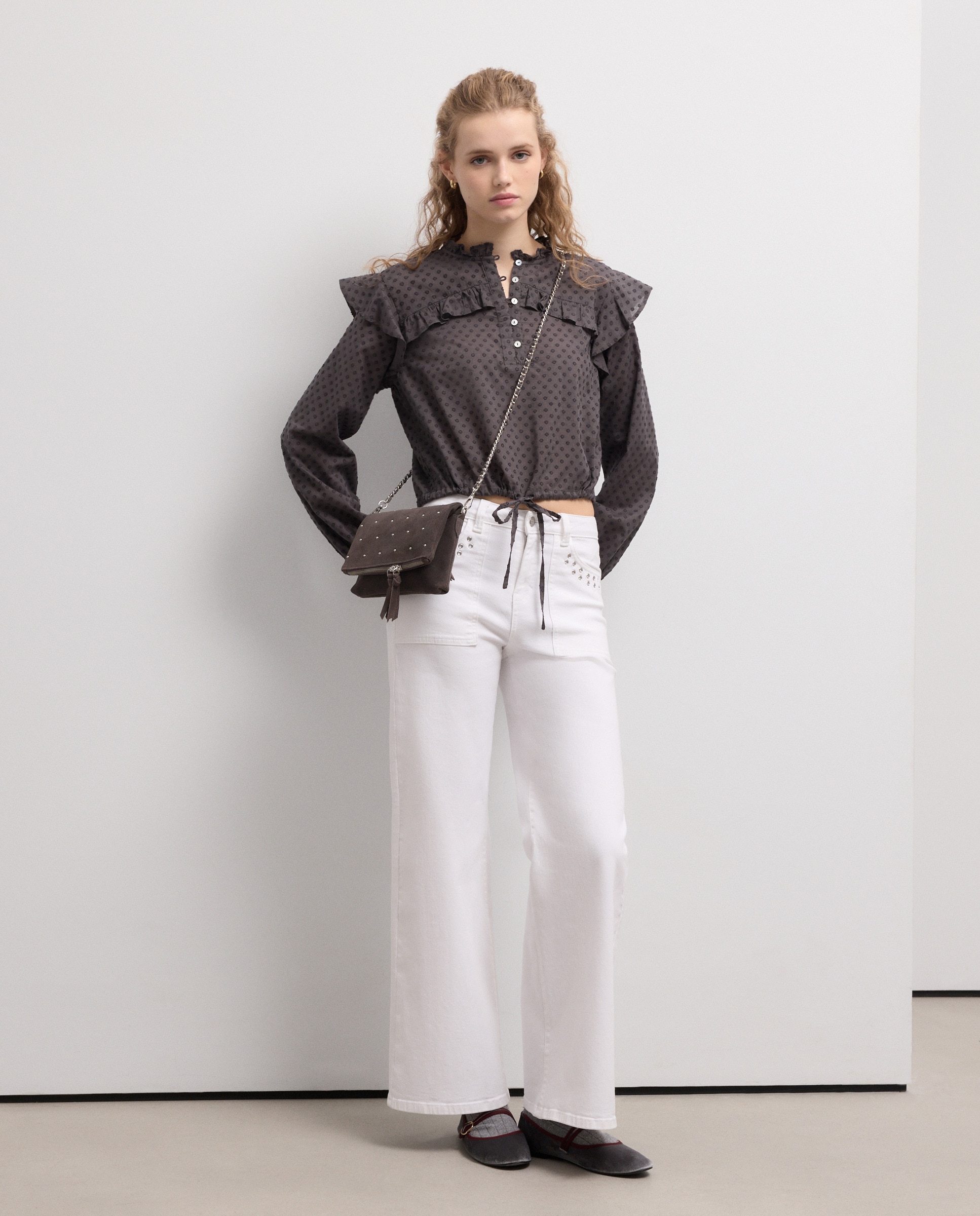 Blusa de Manga Comprida com Plumetti Cinzento-4