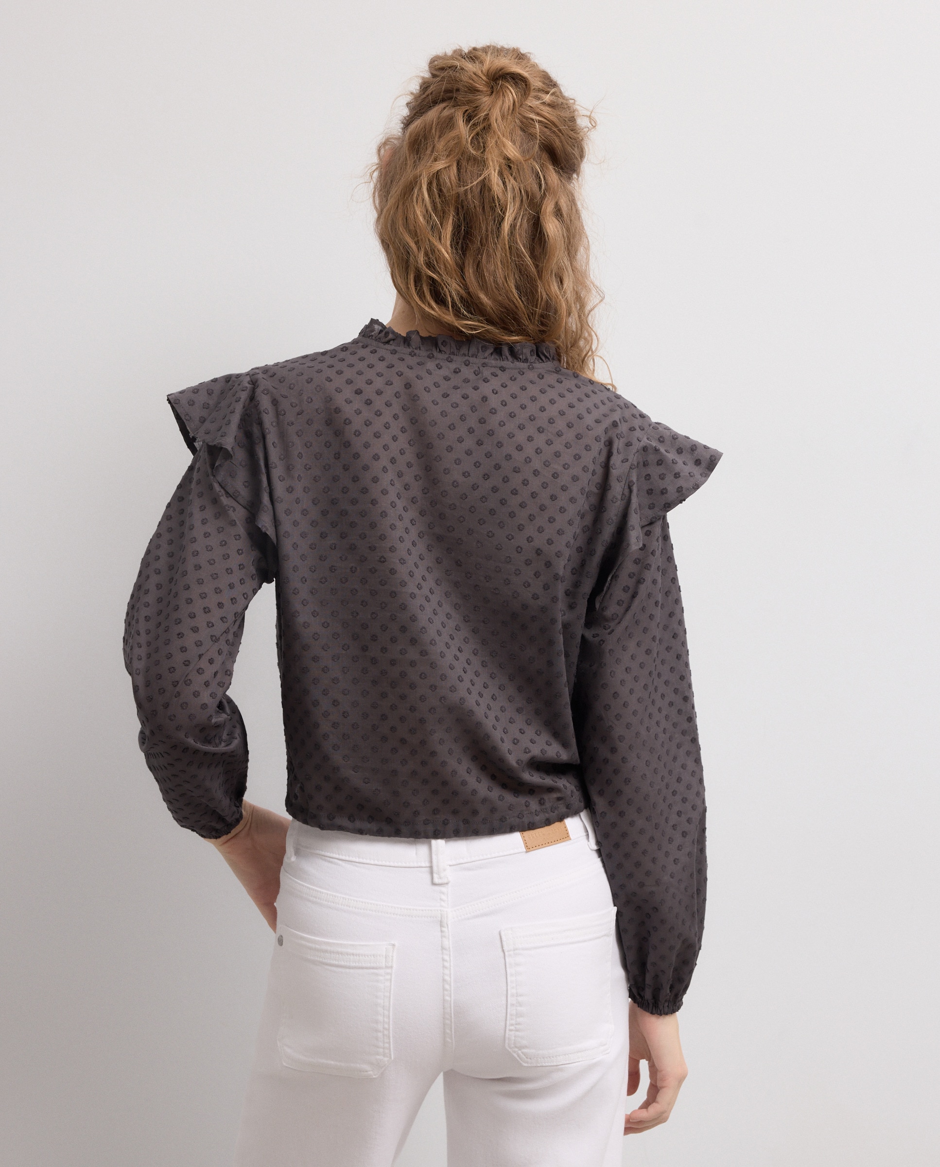 Blusa de Manga Comprida com Plumetti Cinzento-3