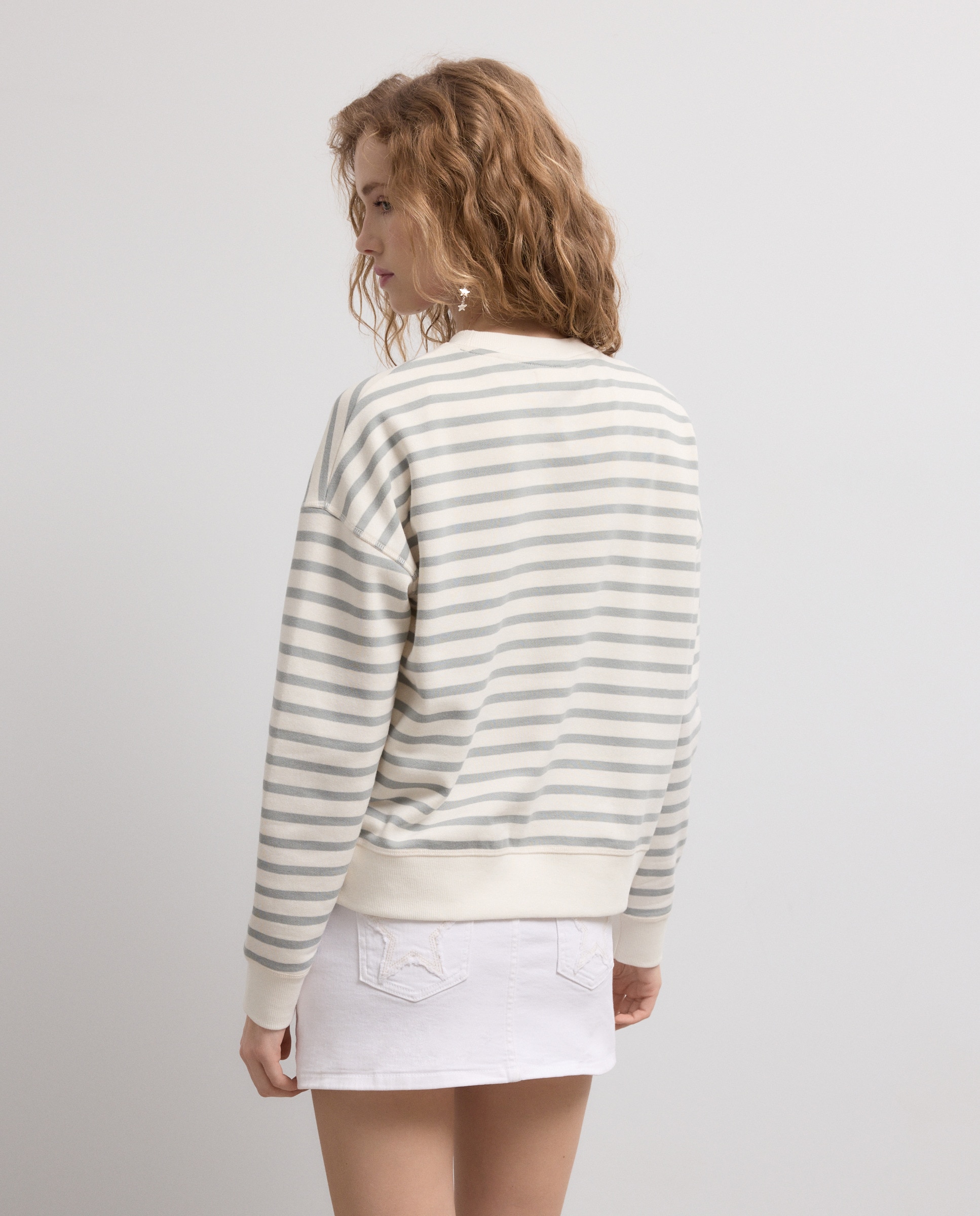 Sweatshirt de Manga Comprida com Risca Tecida 510 Verde Claro-4