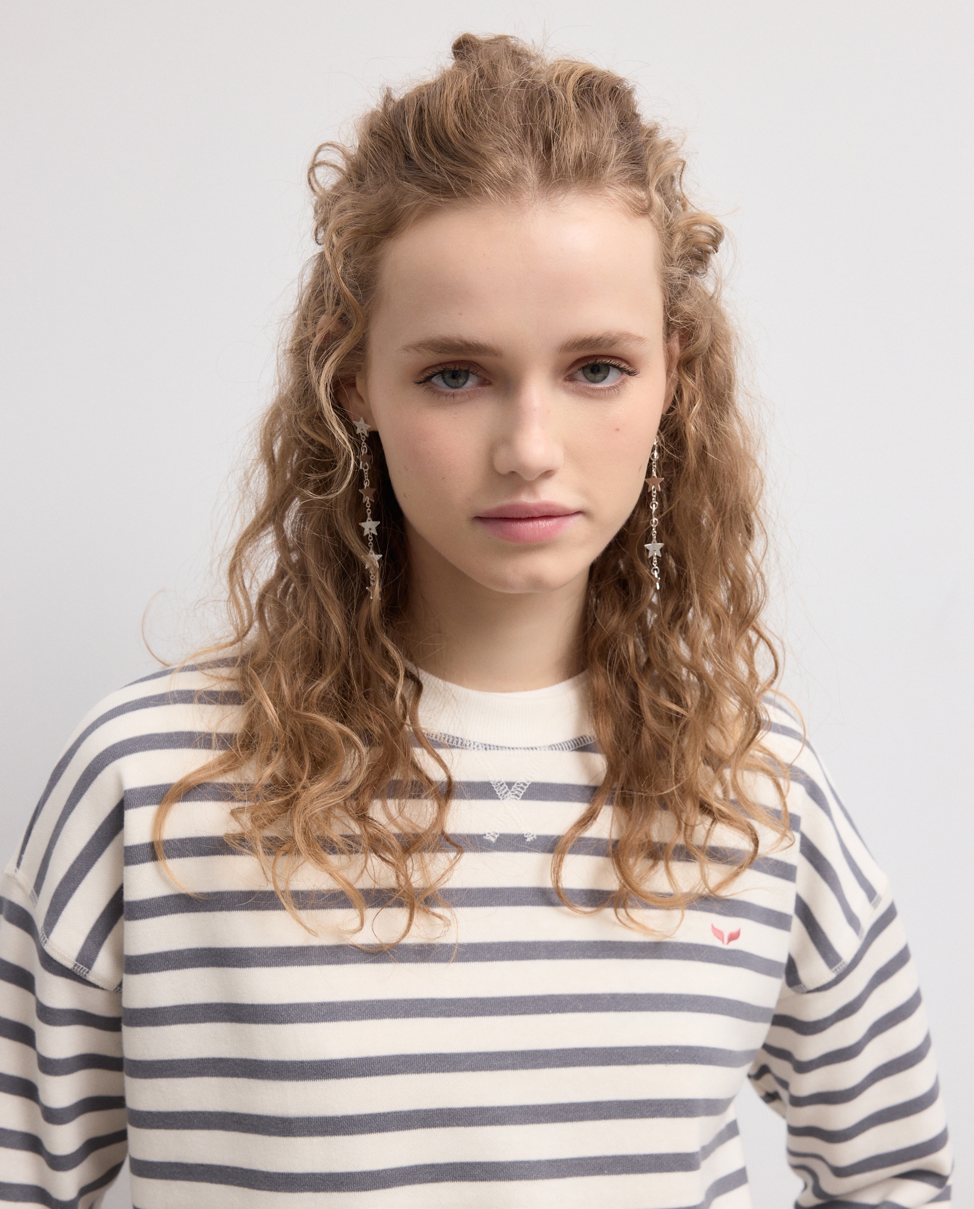 Sweatshirt de Manga Comprida com Risca Tecida Azul-2