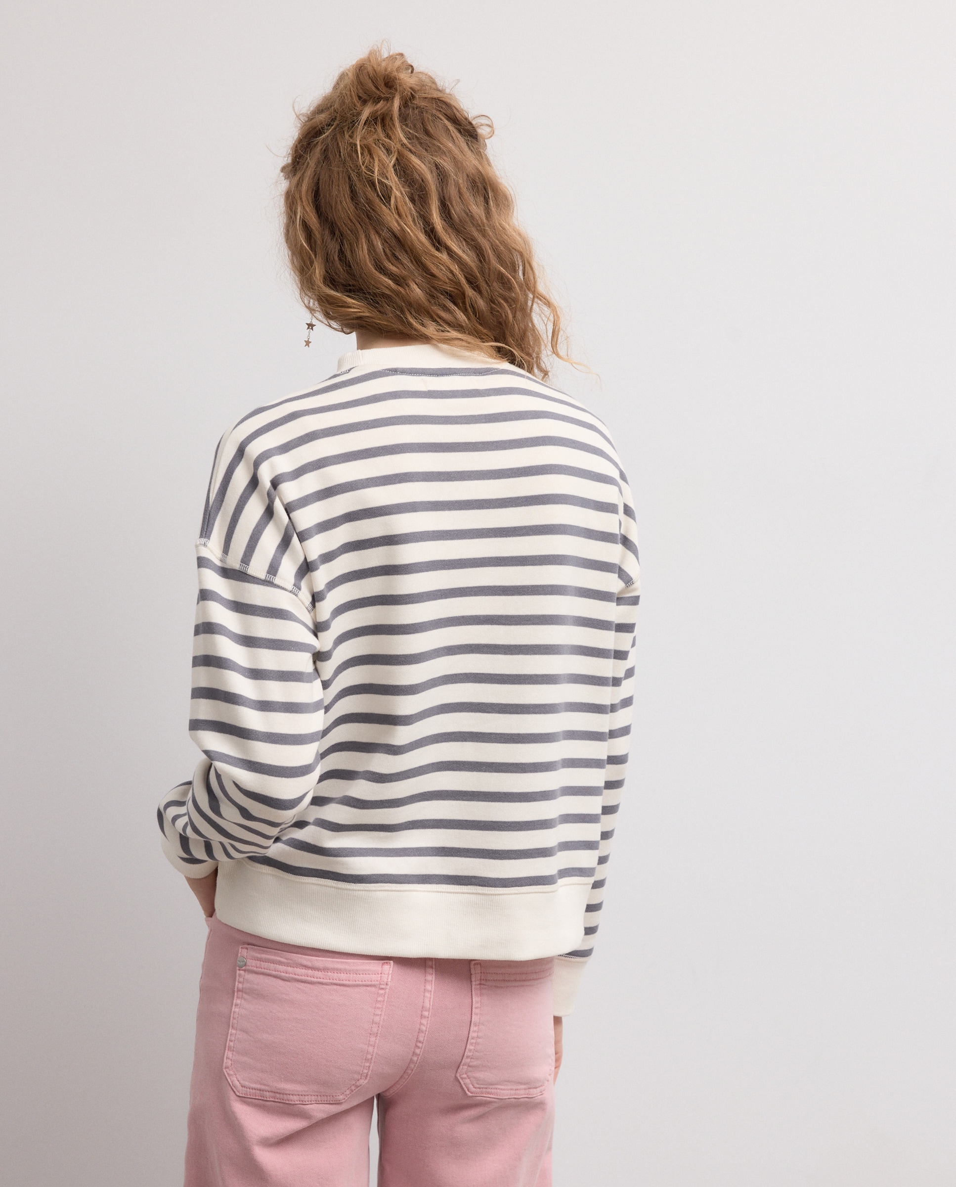 Sweatshirt de Manga Comprida com Risca Tecida Azul-3