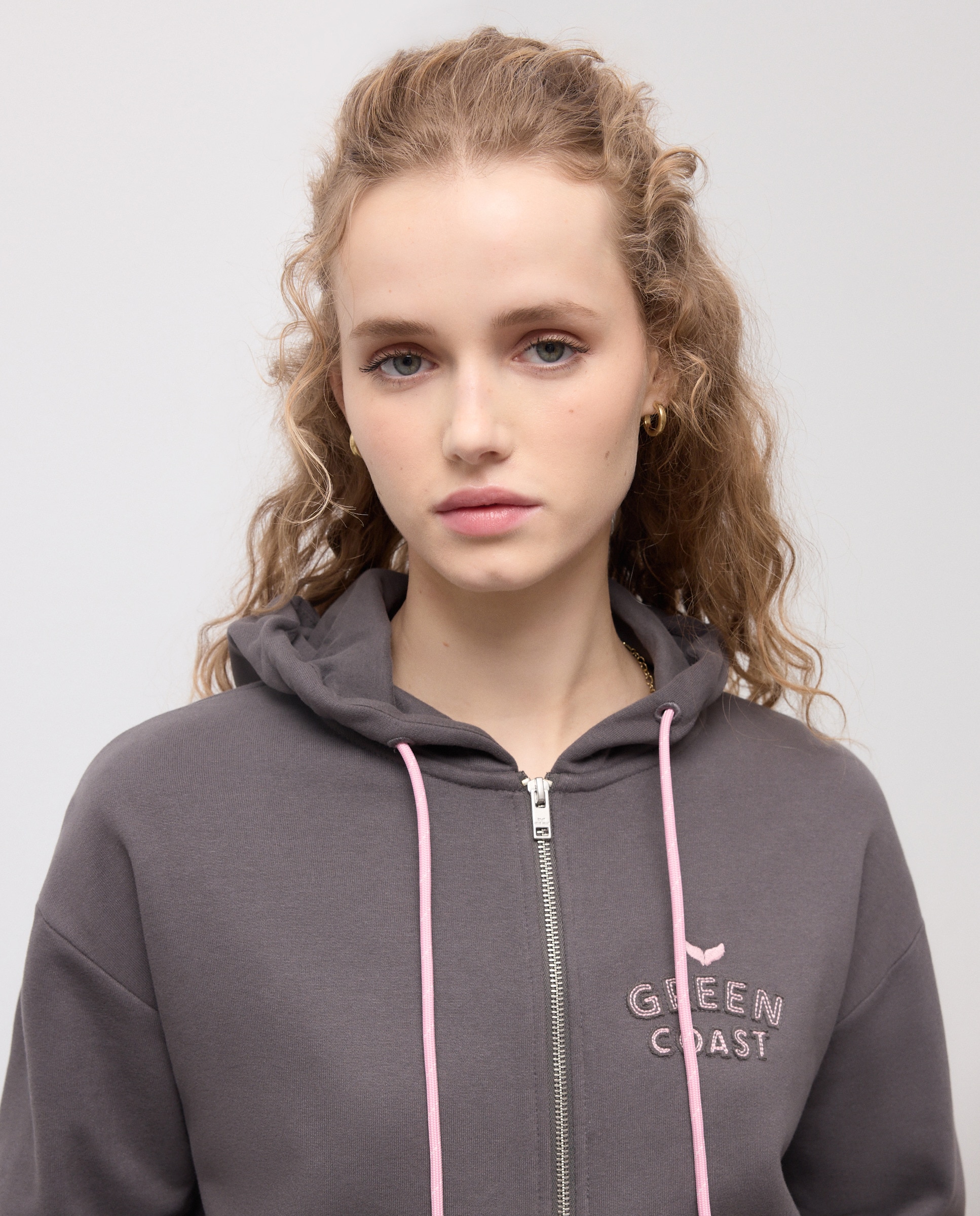 Sweatshirt com Capuz Aberto Hoodie 820 Cinzento Médio-3