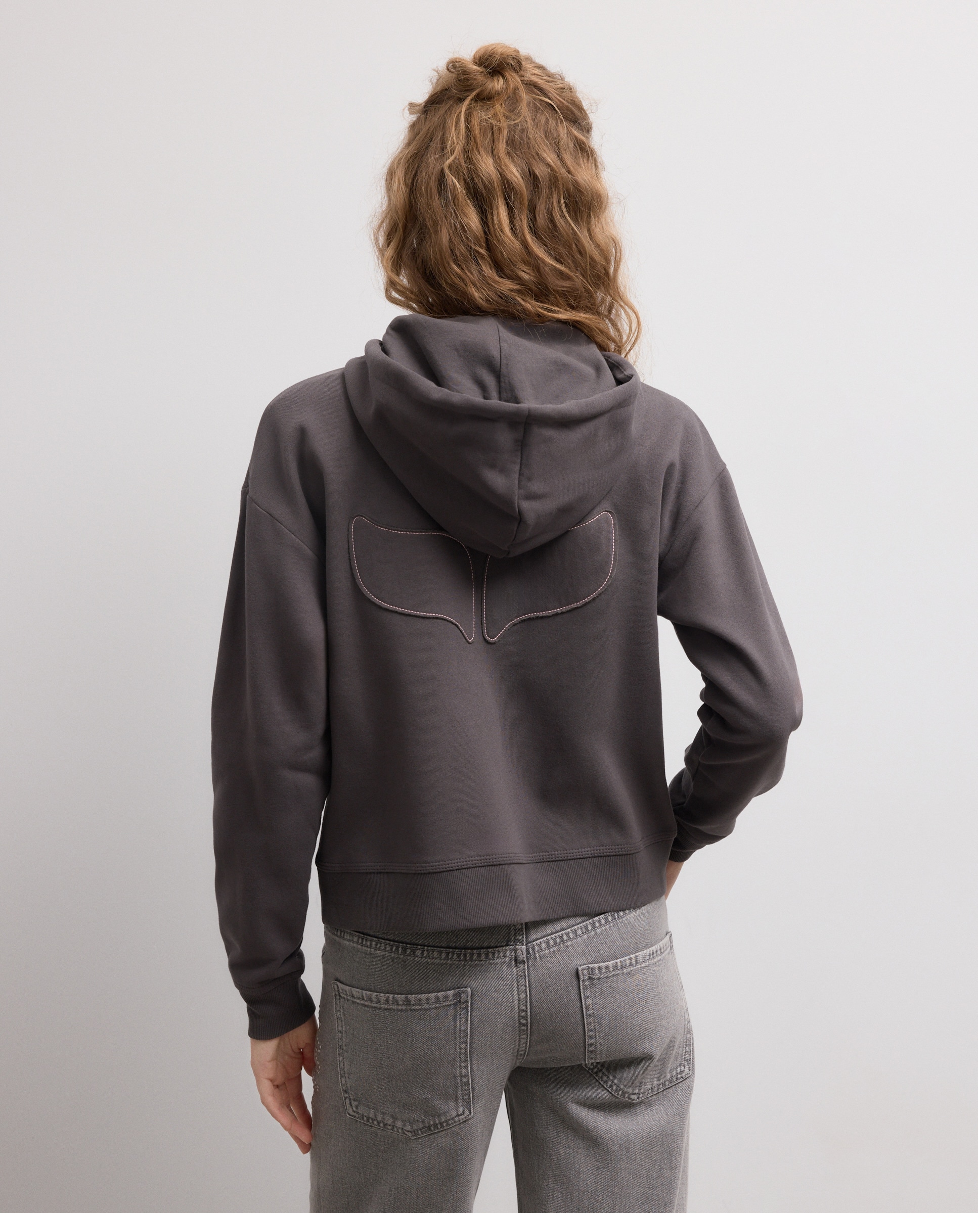 Sweatshirt com Capuz Aberto Hoodie 820 Cinzento Médio-2