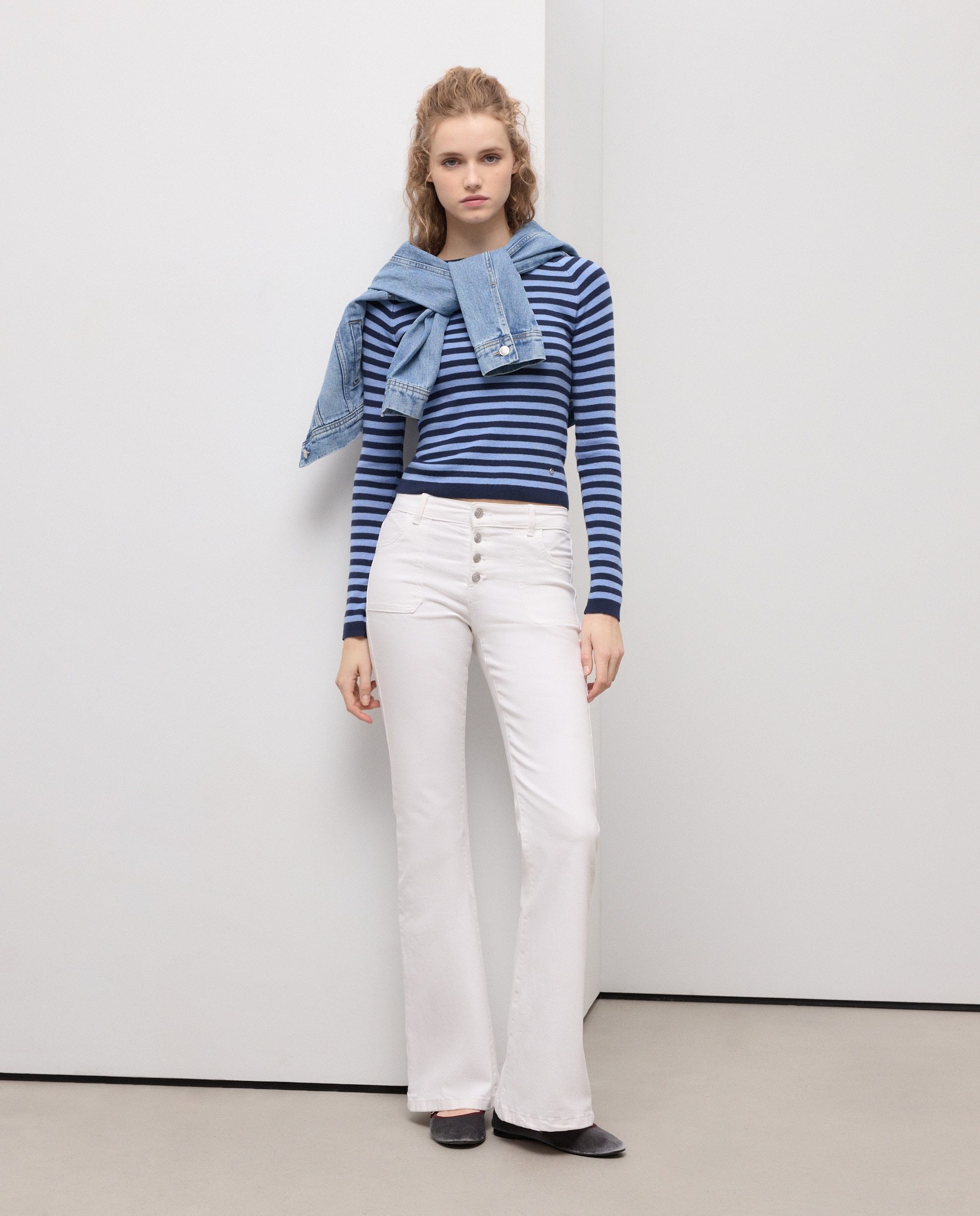 Camisola de malha às Riscas com Manga Comprida Azul-marinho-3