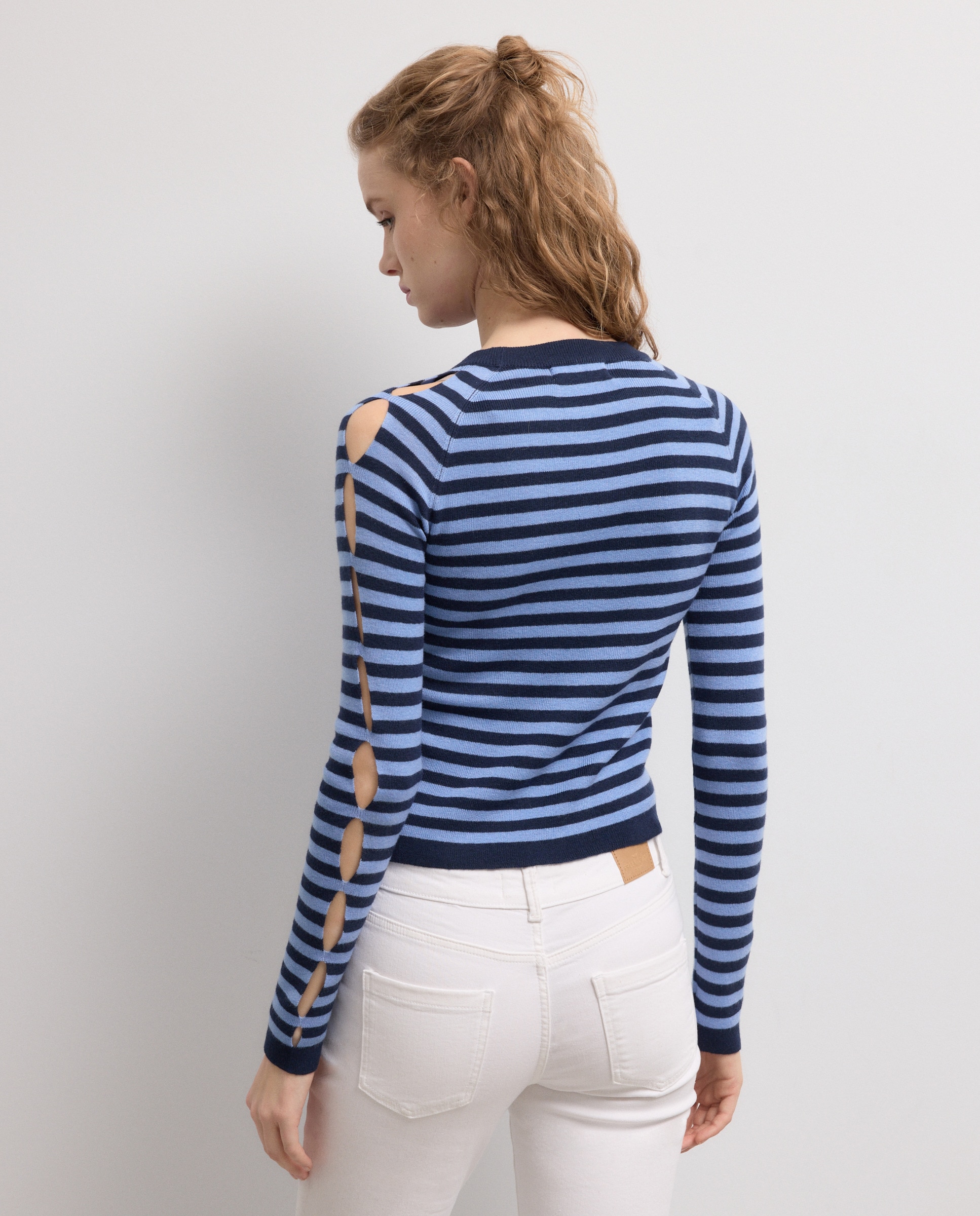 Camisola de malha às Riscas com Manga Comprida Azul-marinho-4
