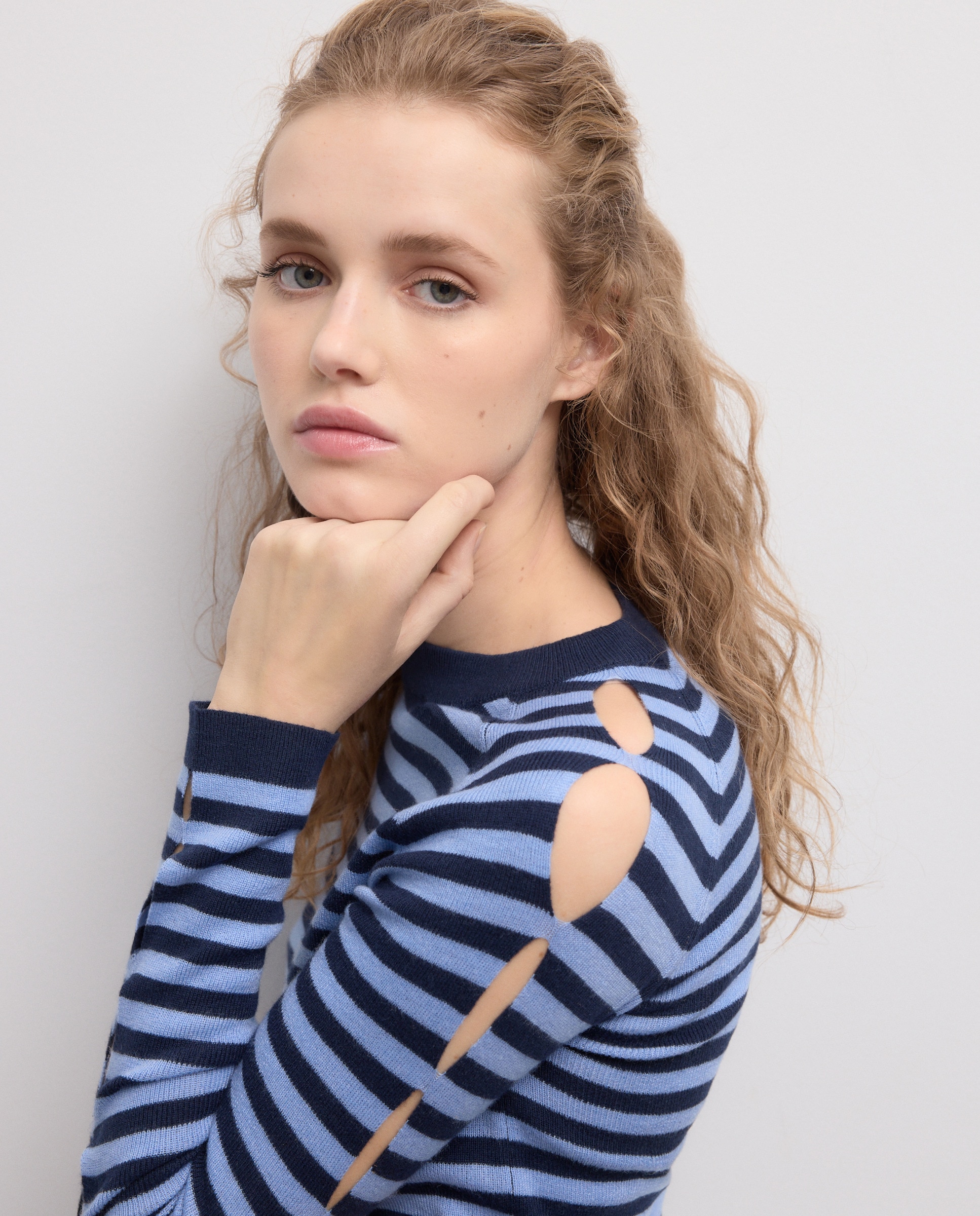 Camisola de malha às Riscas com Manga Comprida Azul-marinho-2