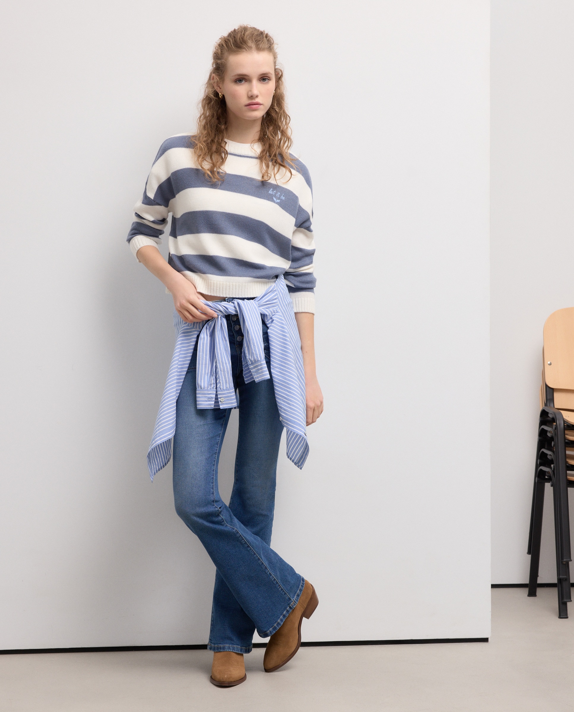 Camisola de Malha Acrílica com Estampado Azul pálido-4