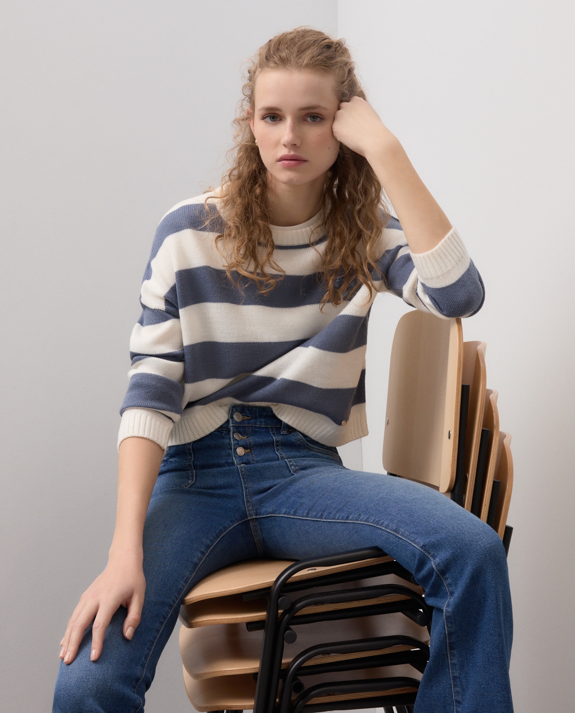 Camisola de Malha Acrílica com Estampado Azul pálido-2