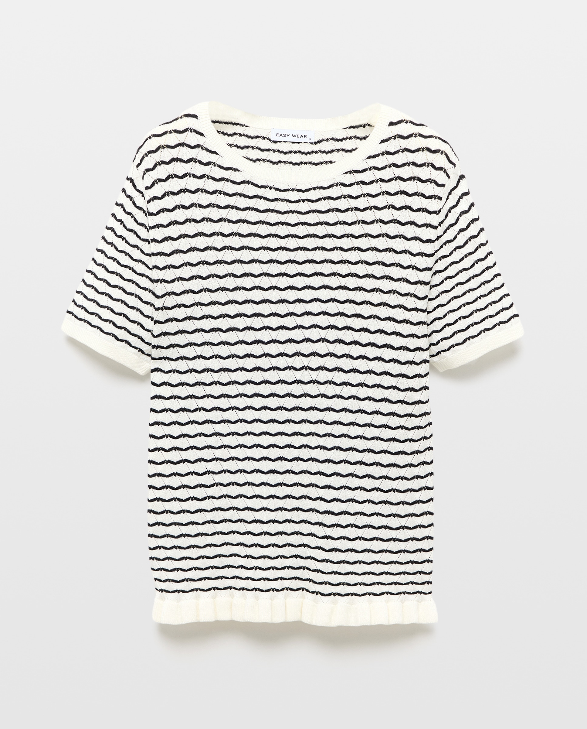 Camisola de Malha com Manga Curta e Estrutura Branco-marfim-5