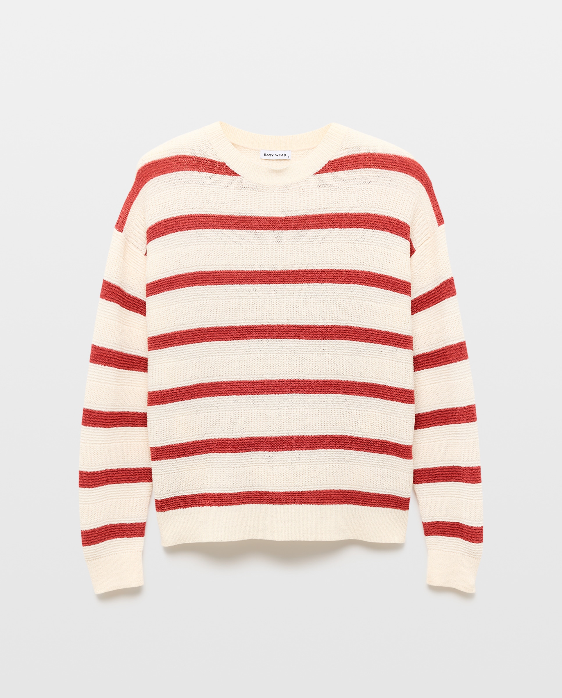 Camisola de Malha de Manga Comprida com Decote à Barco e Microfita às Riscas Vermelho-4
