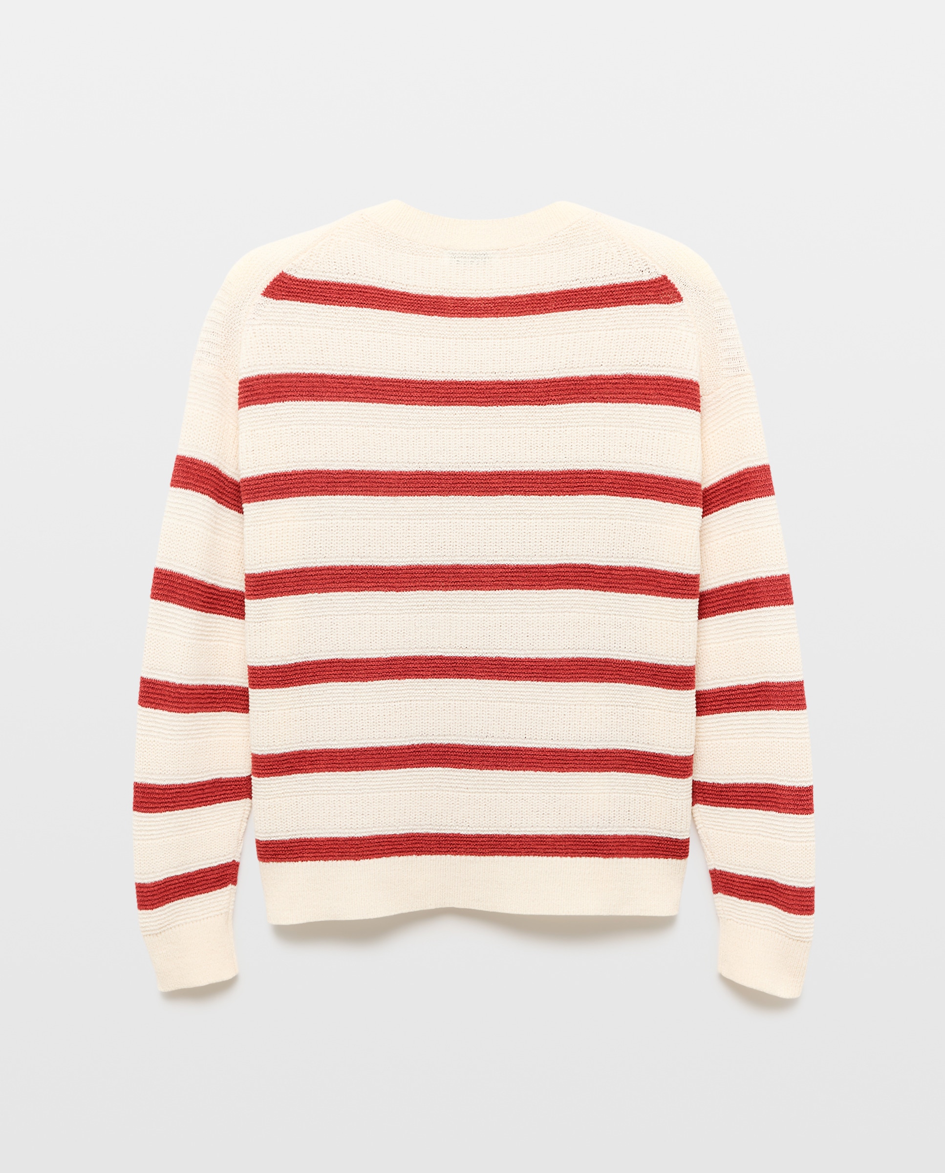 Camisola de Malha de Manga Comprida com Decote à Barco e Microfita às Riscas Vermelho-5