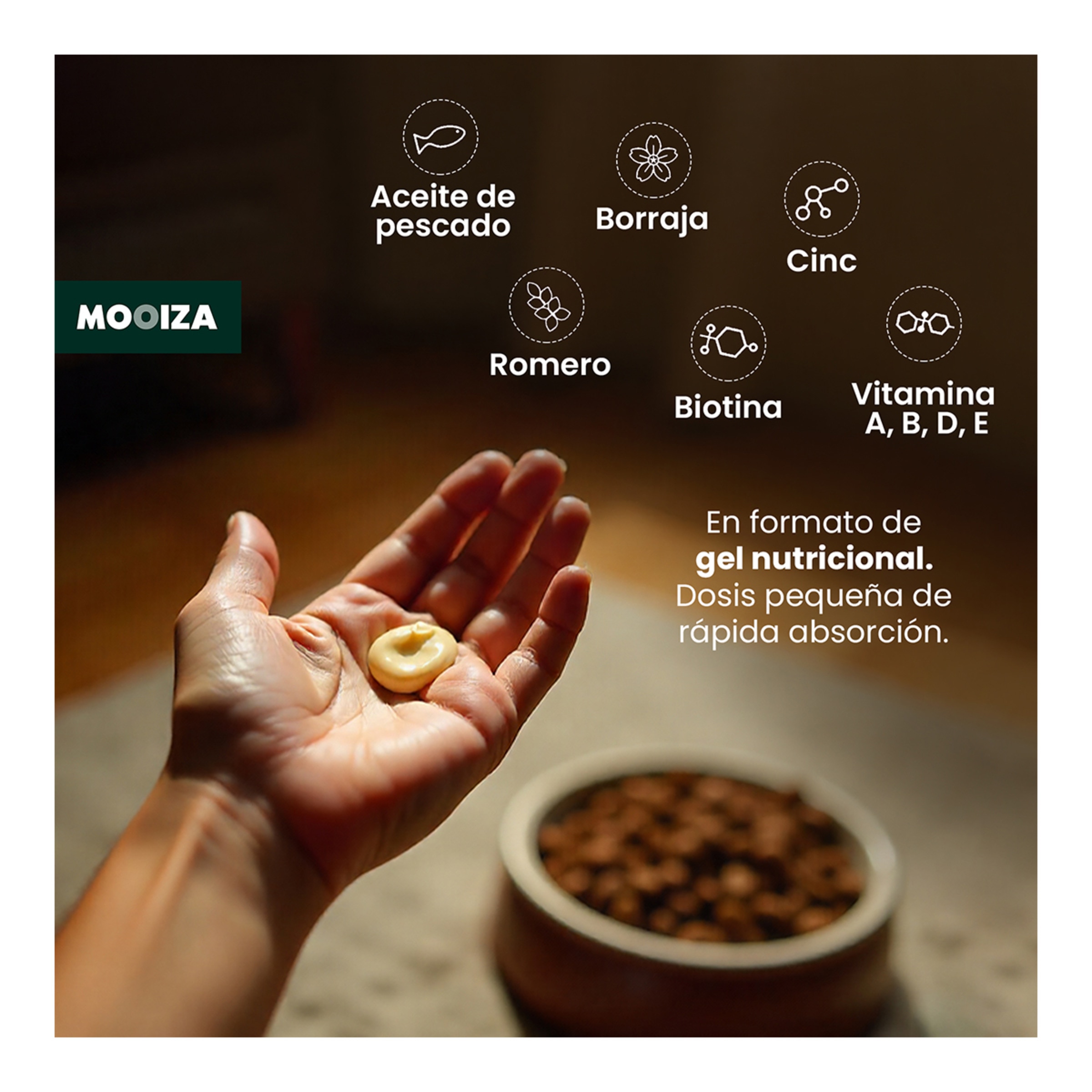 Gel Dermo para perros y gatos Mooiza para piel y pelo pescado 50 ml 5