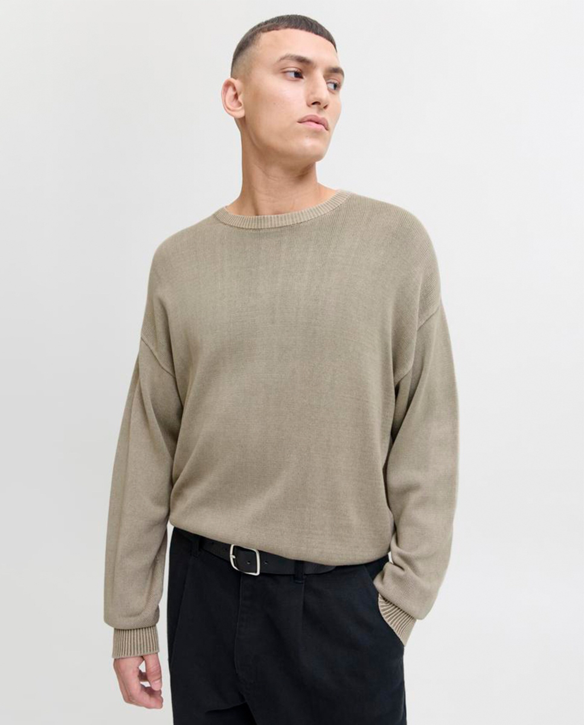 Camisola de Malha com Ponto Liso Castanho-claro-3