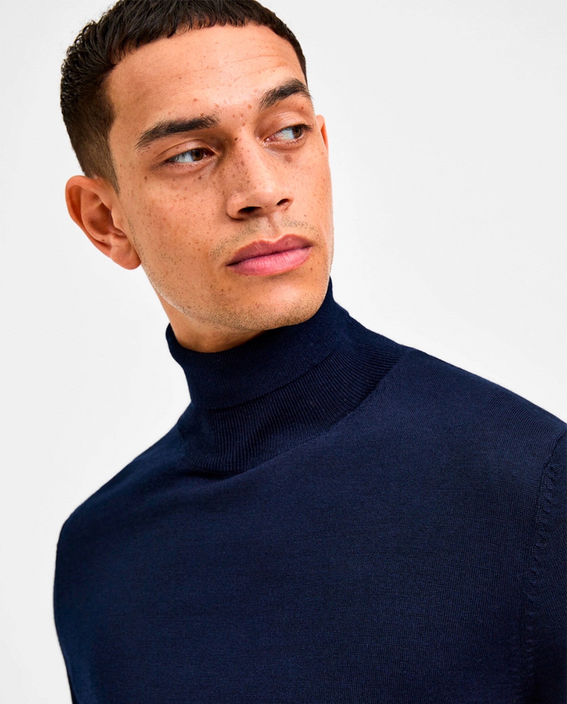 Camisola de Malha com Gola Alta Azul-marinho-2