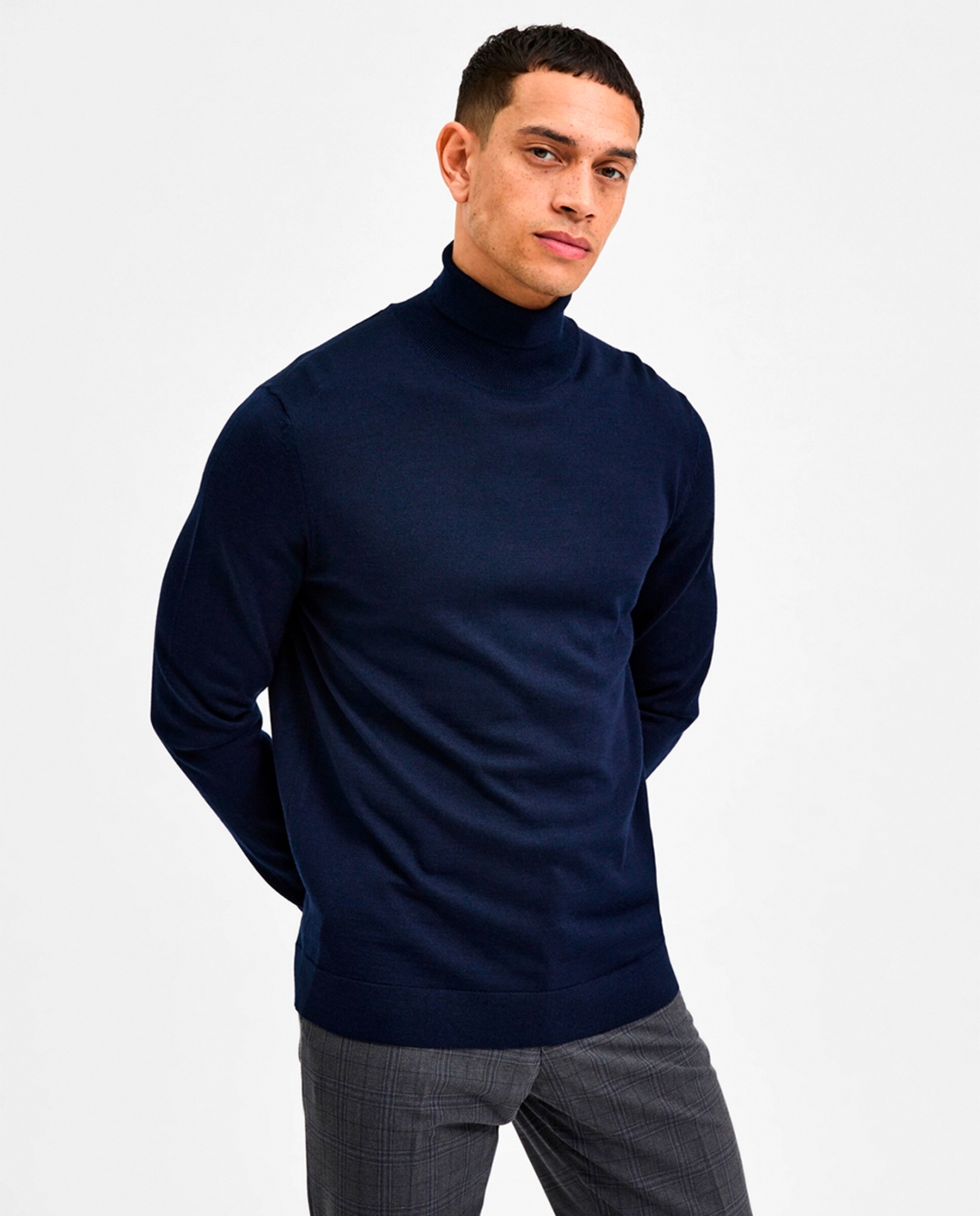 Camisola de Malha com Gola Alta Azul-marinho-1