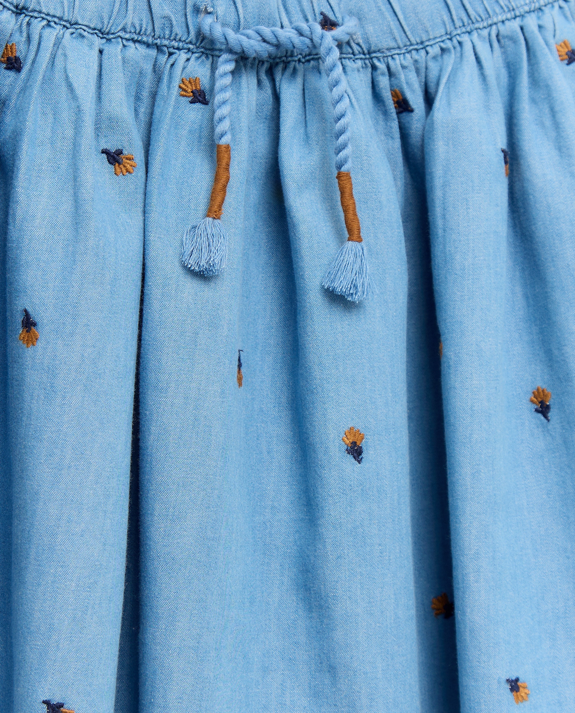 Saia Rodada de Chambray com Estampado Bordado Azul-6