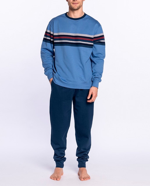 Imagen 0 de Pijama de hombre largo de felpa con rayas