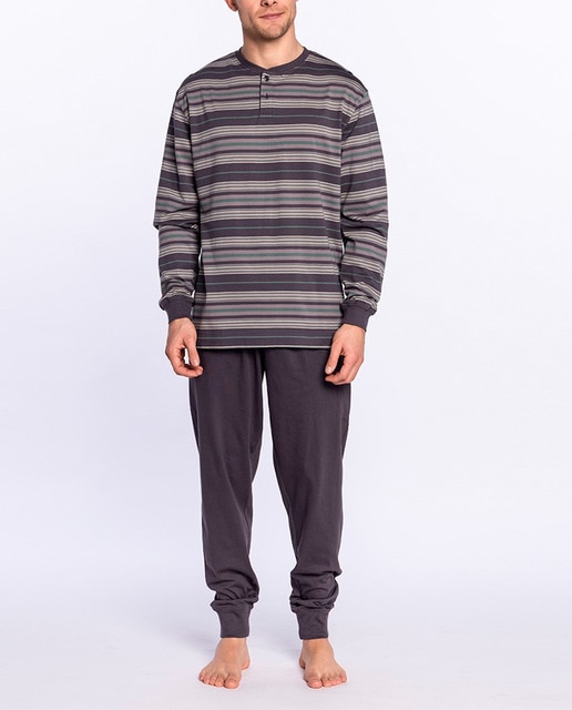 Imagen 0 de Pijama de hombre largo de algodón con rayas