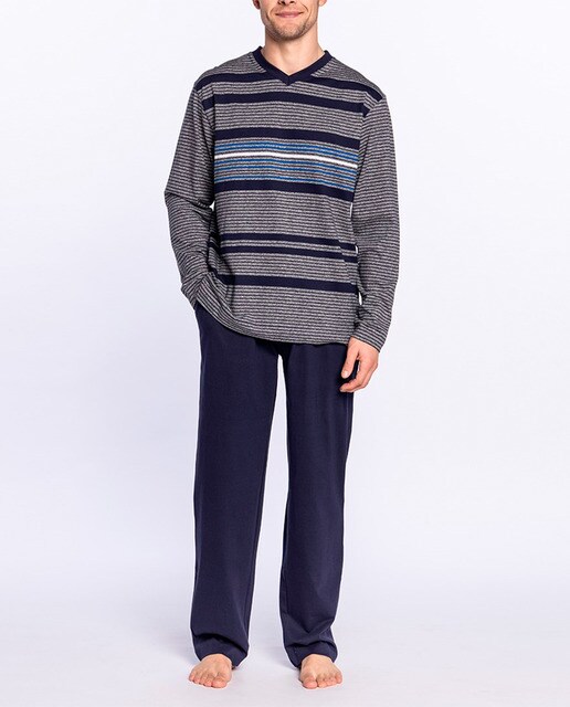 Imagen 0 de Pijama de hombre largo de algodón con rayas