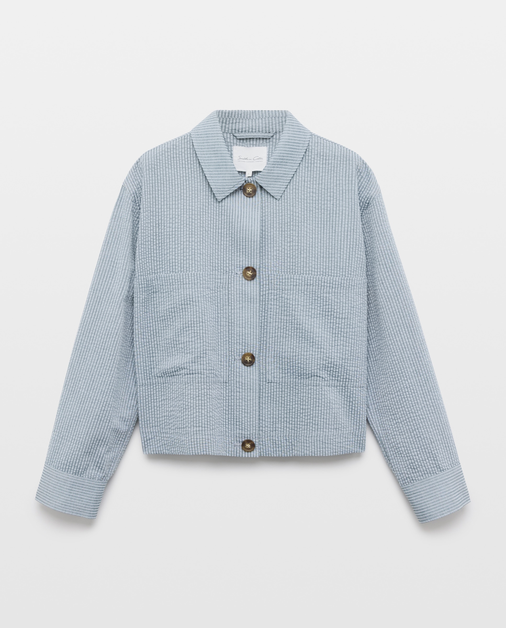 Blazer Liso em Seersucker Azul-5