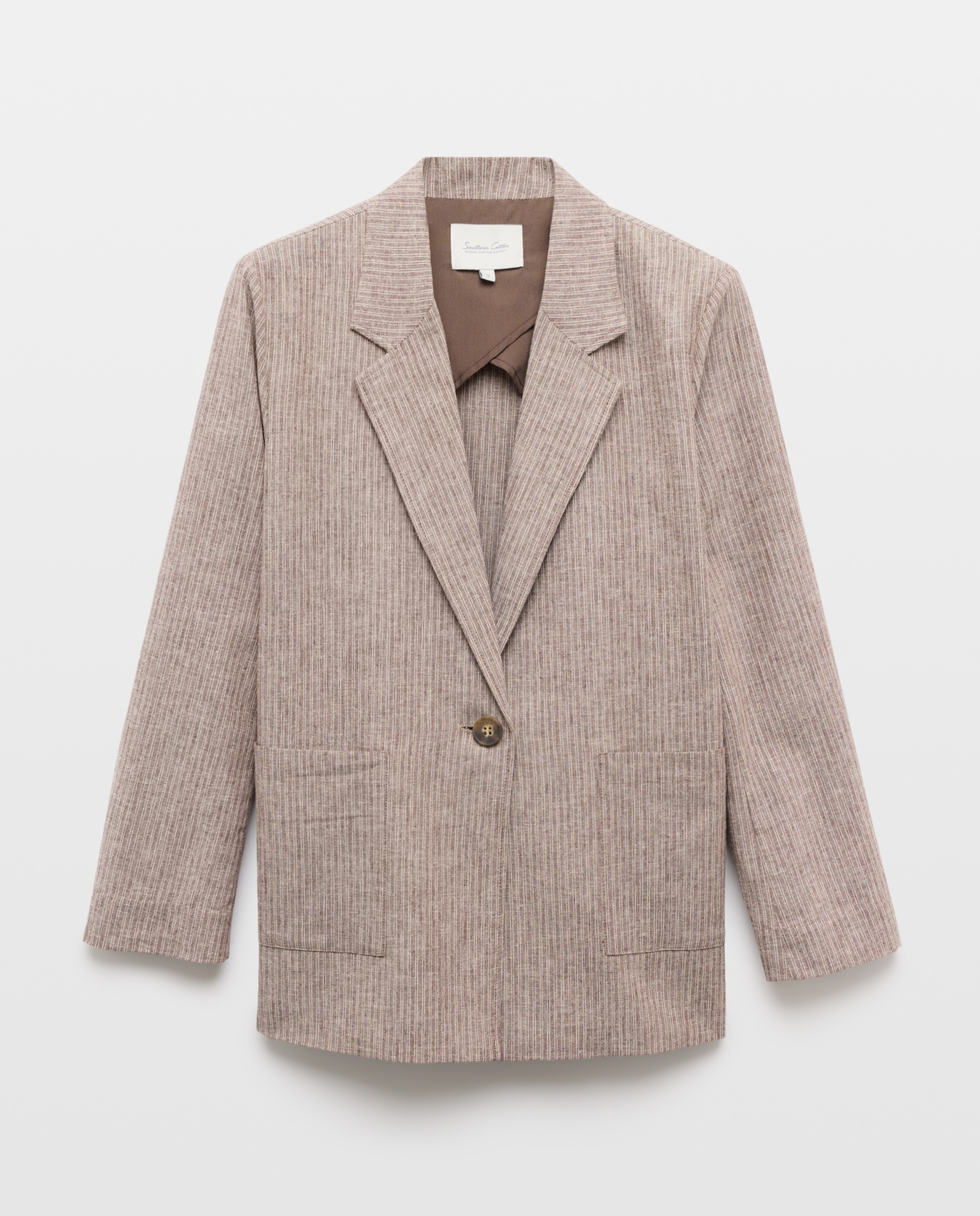 Blazer Liso de Linho Castanho-4