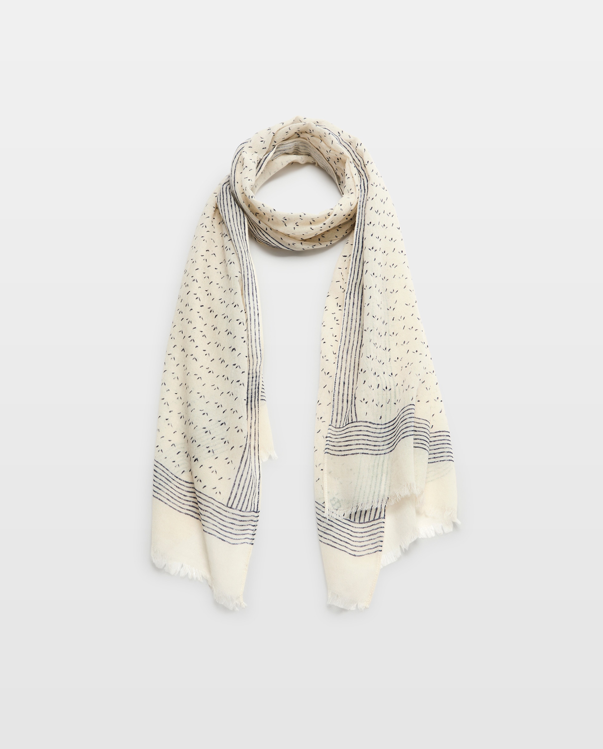 Écharpe com Estampado Floral e às Riscas Branco-1