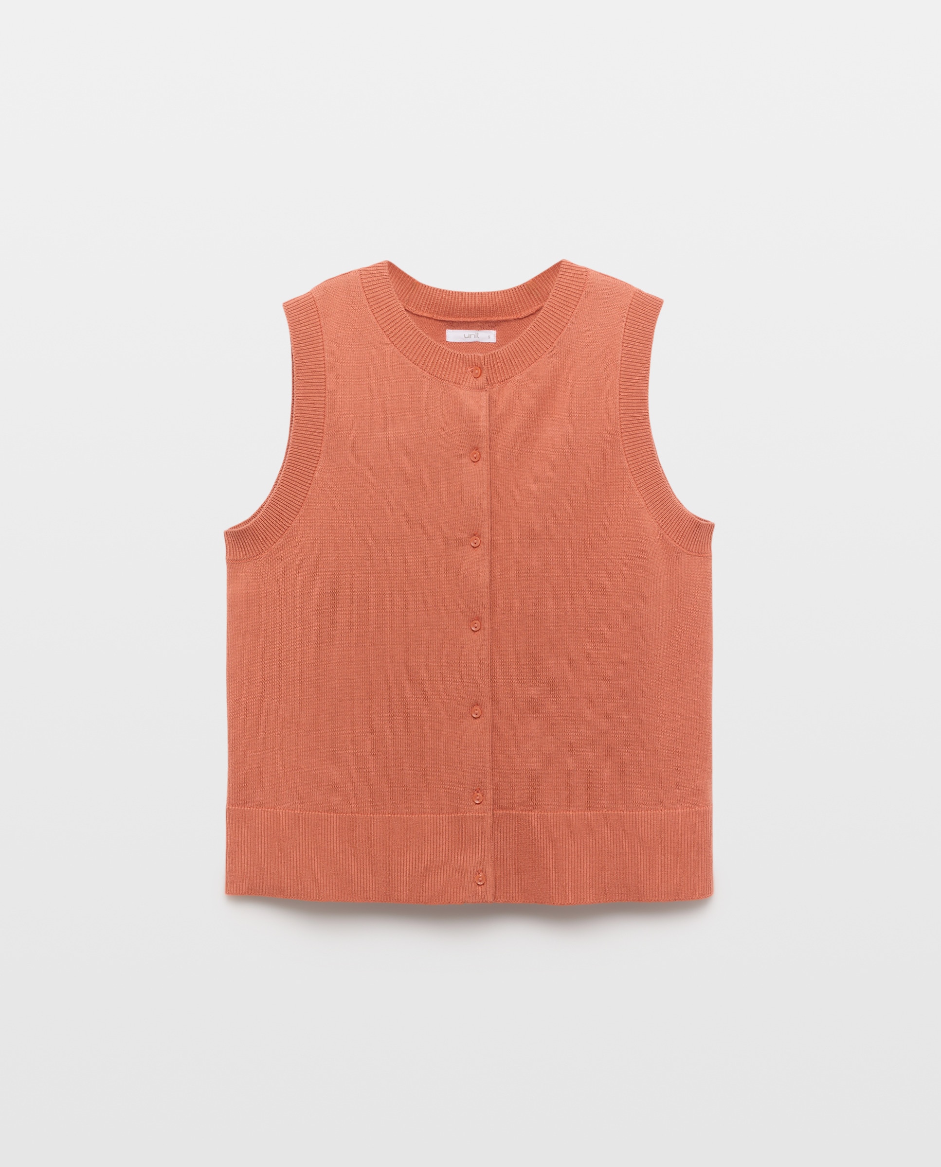 Chaleco abotonado de mujer cuello caja Naranja quemado-4