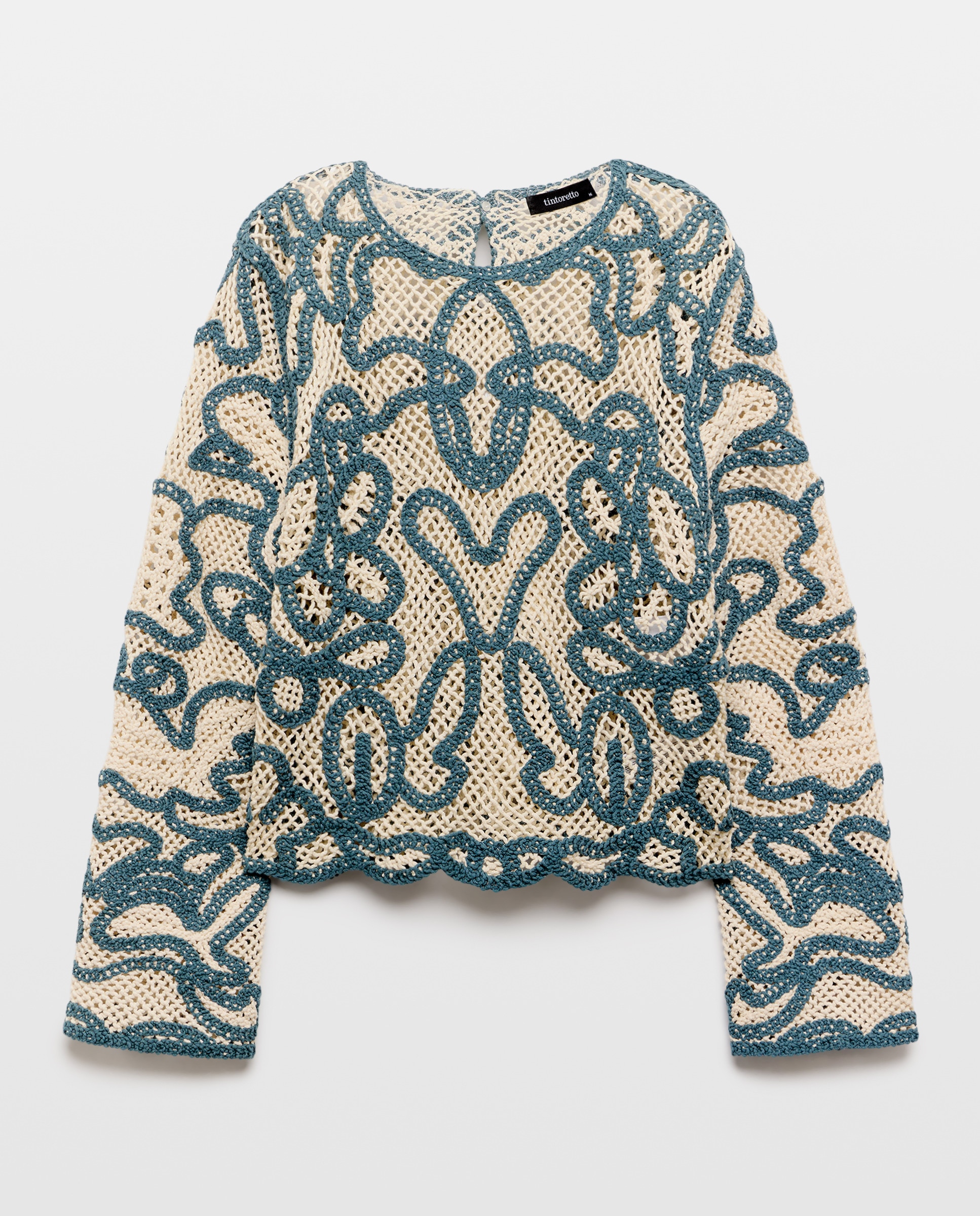 Camisola de Malha de Crochet Verde Pato-5