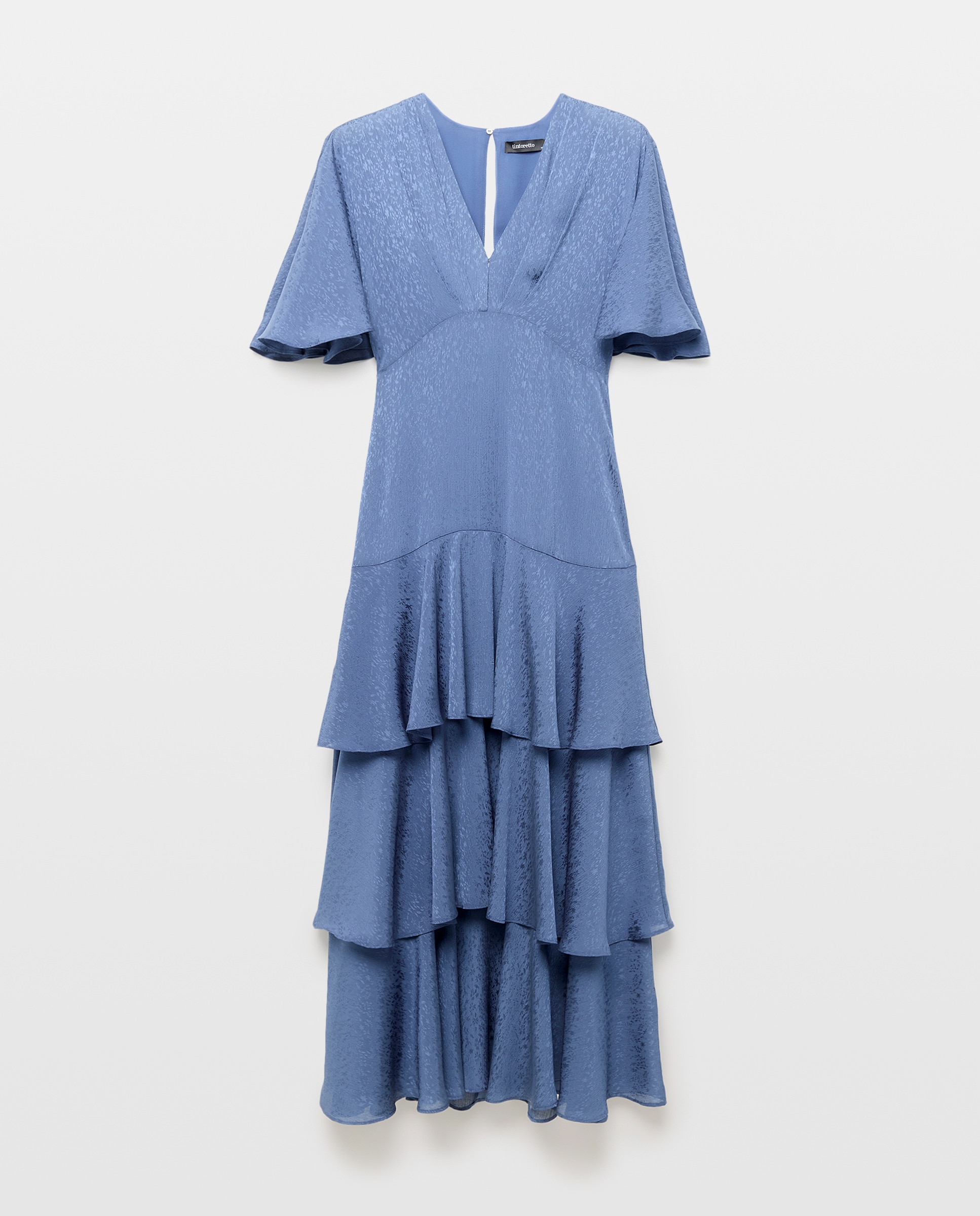 Vestido Jacquard com Manga Curta e Folhos 471 Índigo-4