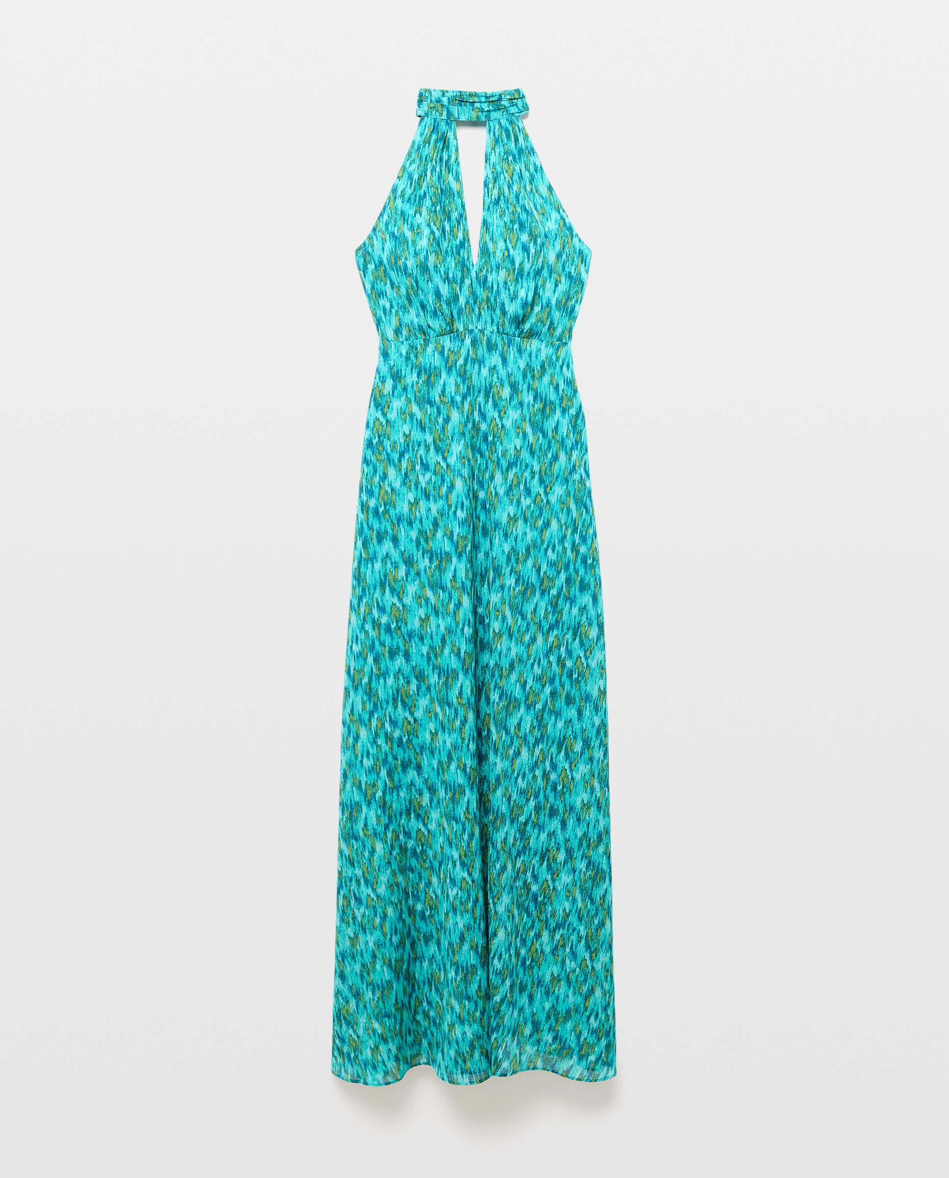 Vestido de Gola Halter com Jacquard Verde-5