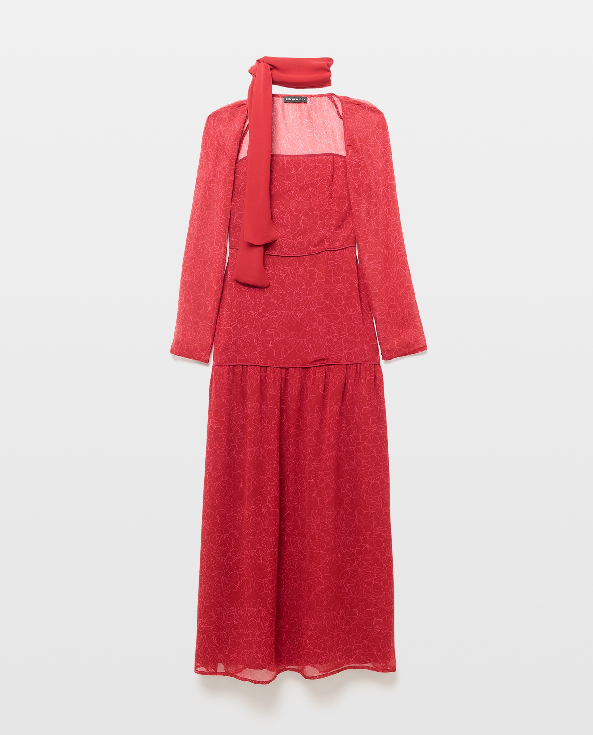 Vestido Estampado com Decote Caicai e Camadas 600 Vermelho-5